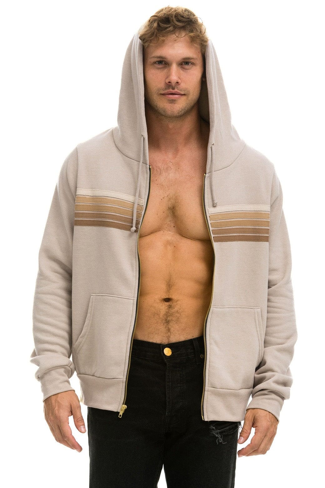 5 STRIPE HOODIE - SAND // TAN - Image 2