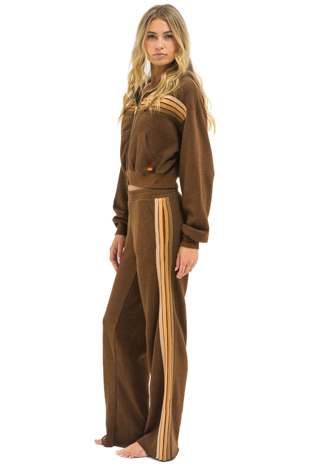 5 STRIPE CROPPED ZIP HOODIE RELAXED - CHOCOLATE // ESPRESSO - Image 6