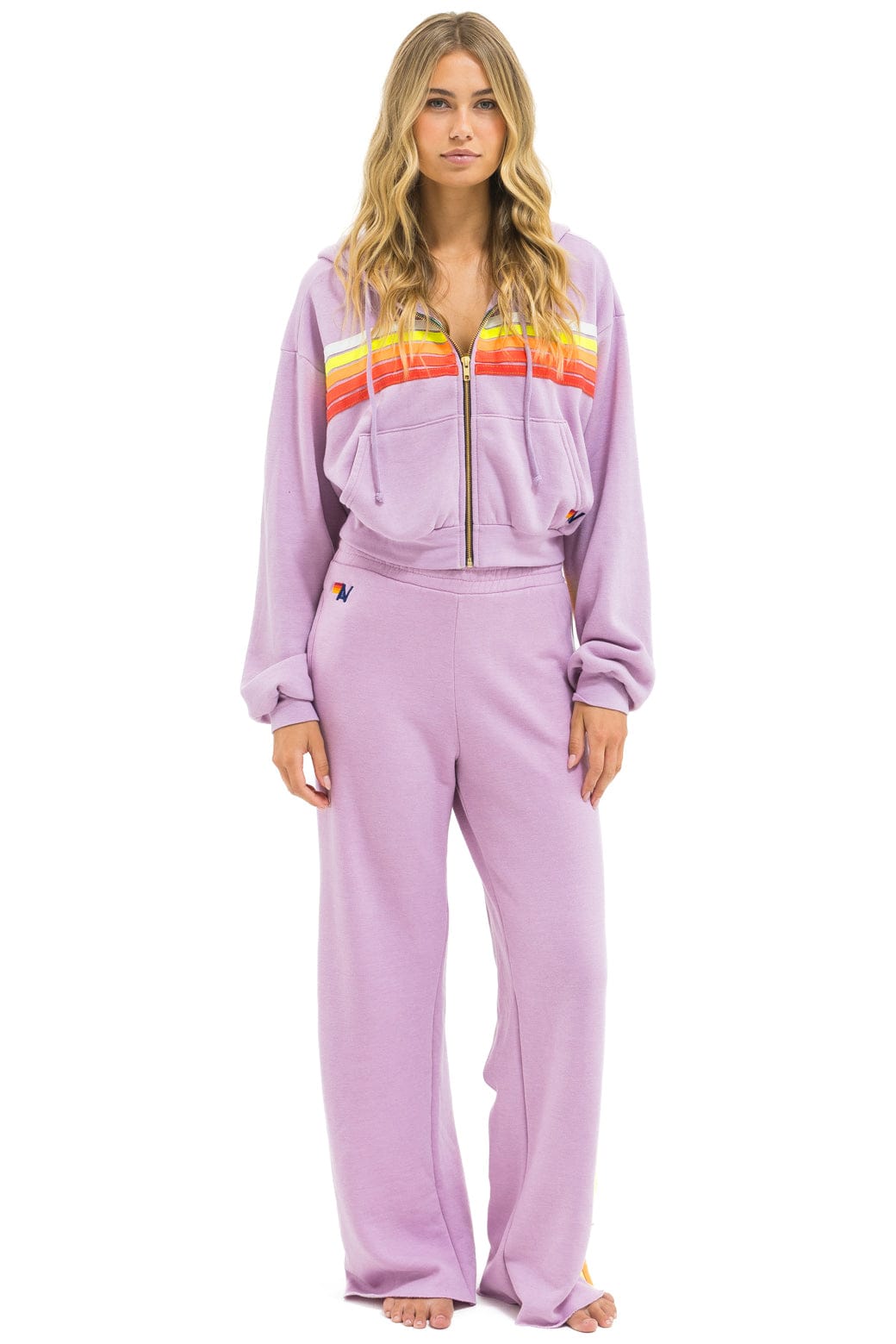 5 STRIPE WIDE LEG POCKET SWEATPANTS - MAUVE // WHITE NEON - Image 5