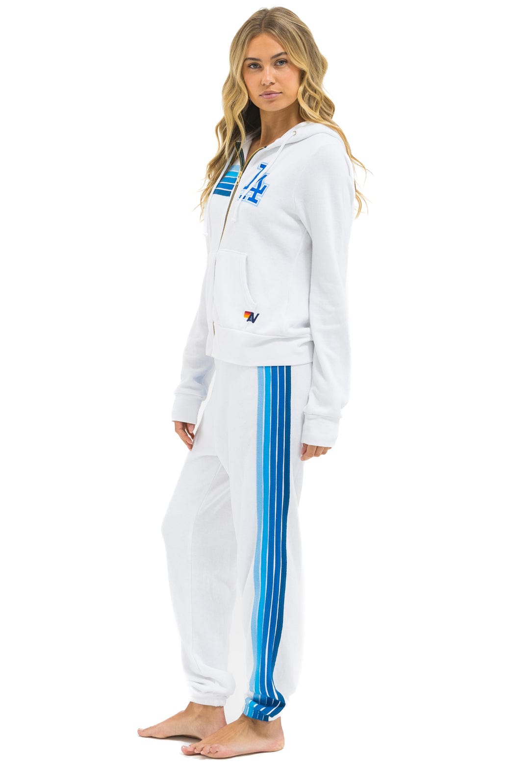 LOS ANGELES DODGERS 5 STRIPE SWEATPANTS - WHITE // BLUE - Image 2