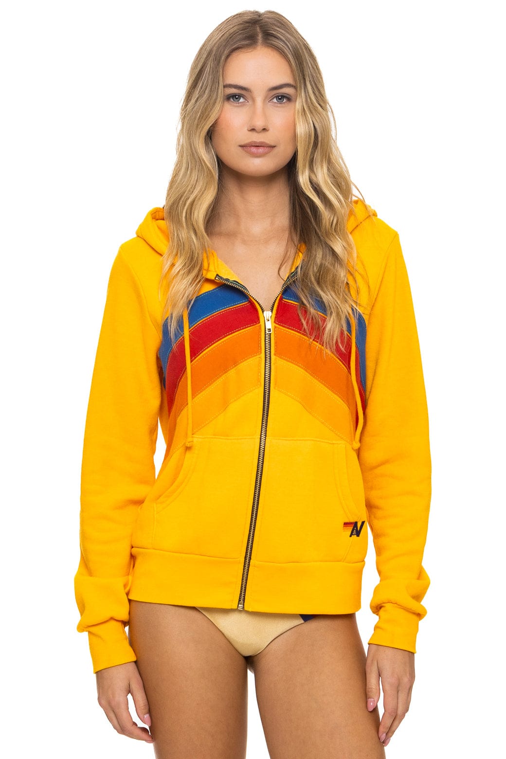 MOUNTAIN STITCH CHEVRON 4 ZIP HOODIE - GOLD - Image 6