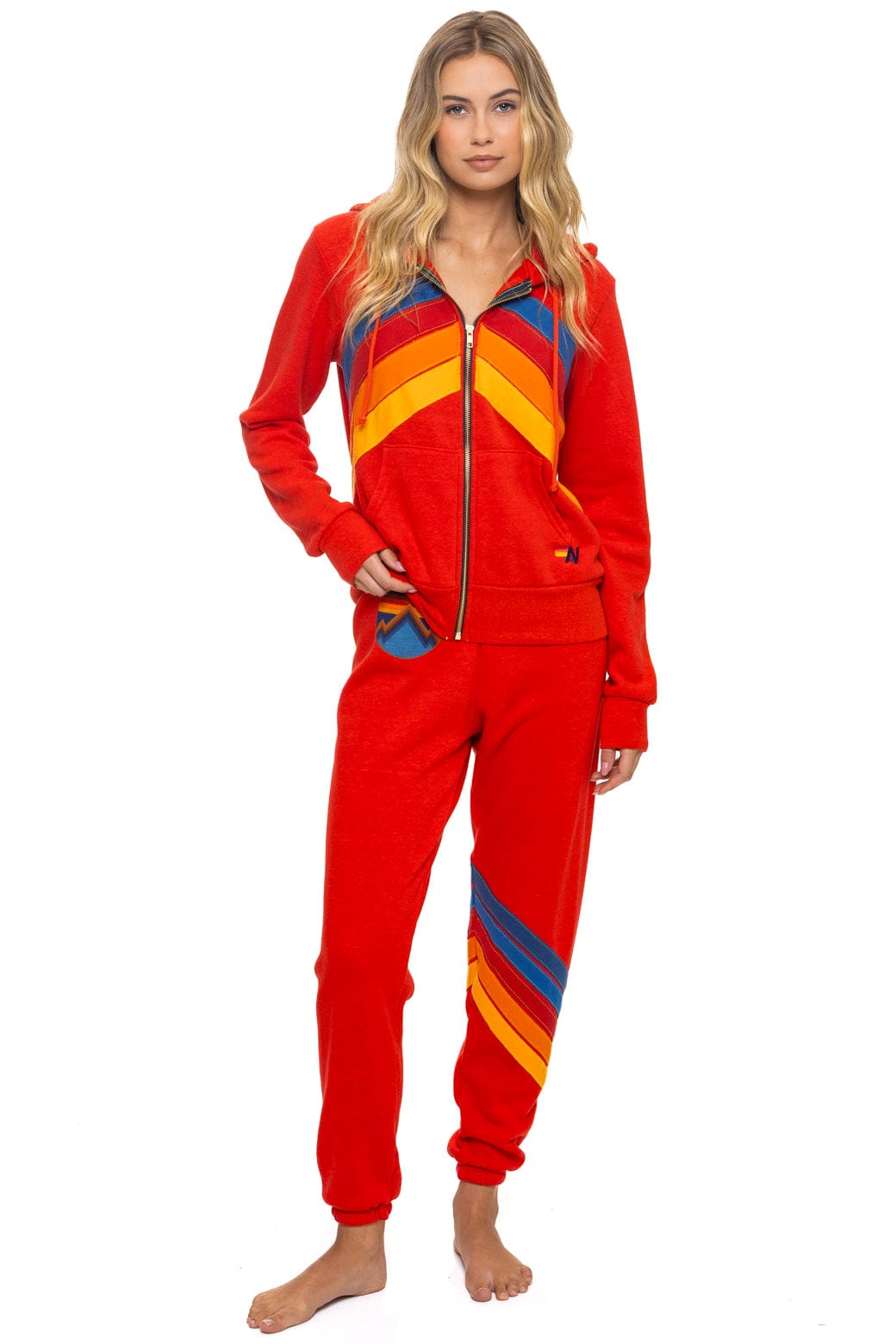 MOUNTAIN STITCH CHEVRON 4 ZIP HOODIE - RED - Image 3