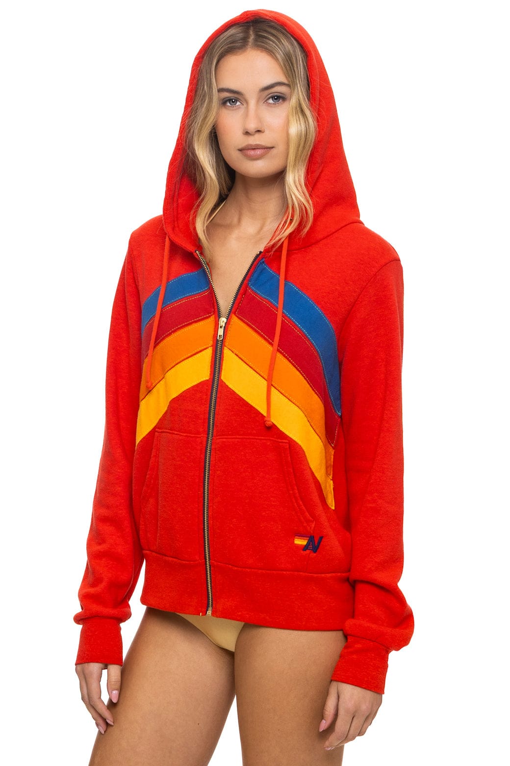 MOUNTAIN STITCH CHEVRON 4 ZIP HOODIE - RED - Image 4