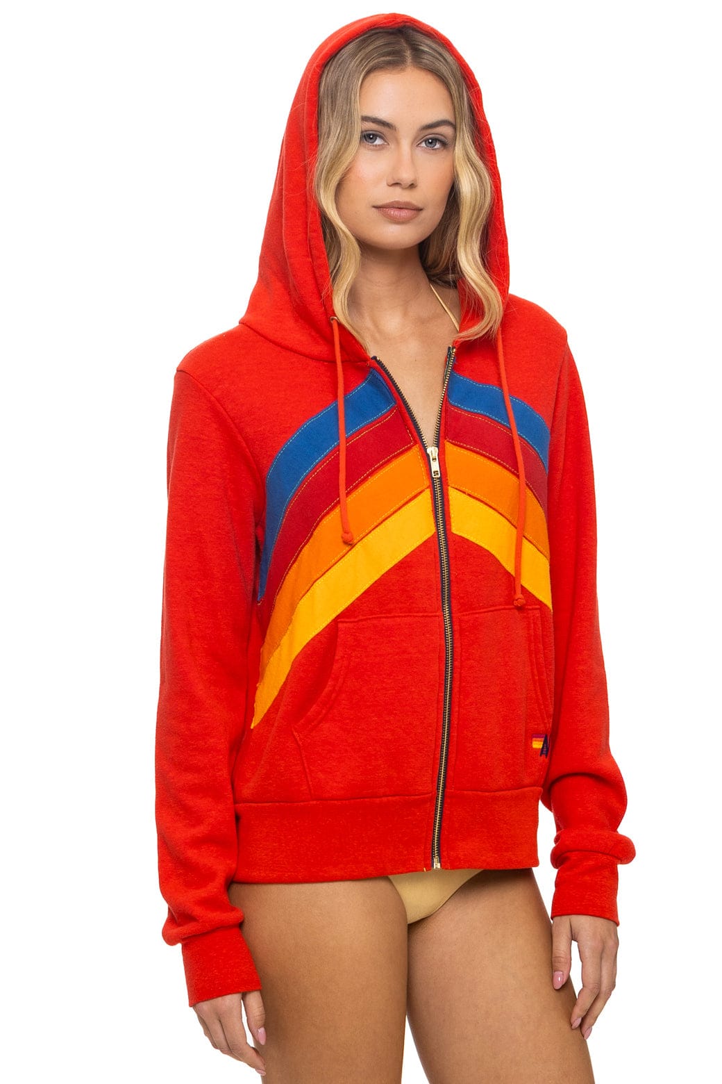 MOUNTAIN STITCH CHEVRON 4 ZIP HOODIE - RED - Image 8