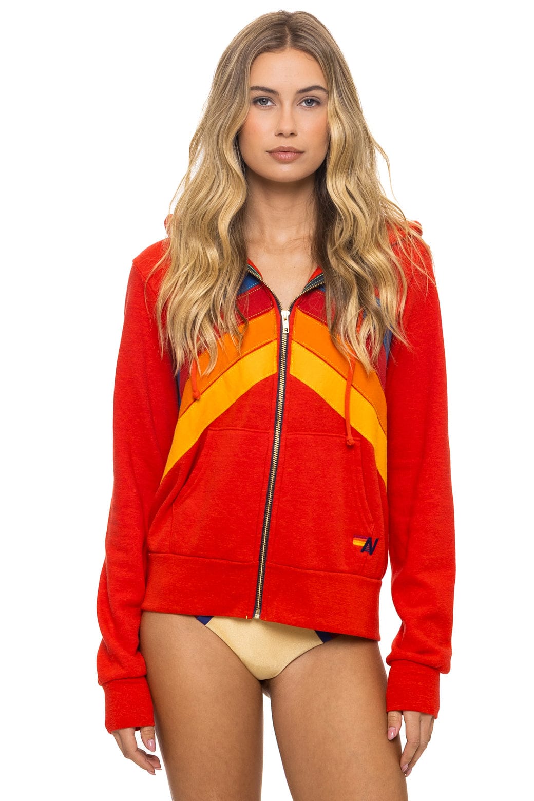 MOUNTAIN STITCH CHEVRON 4 ZIP HOODIE - RED - Image 6