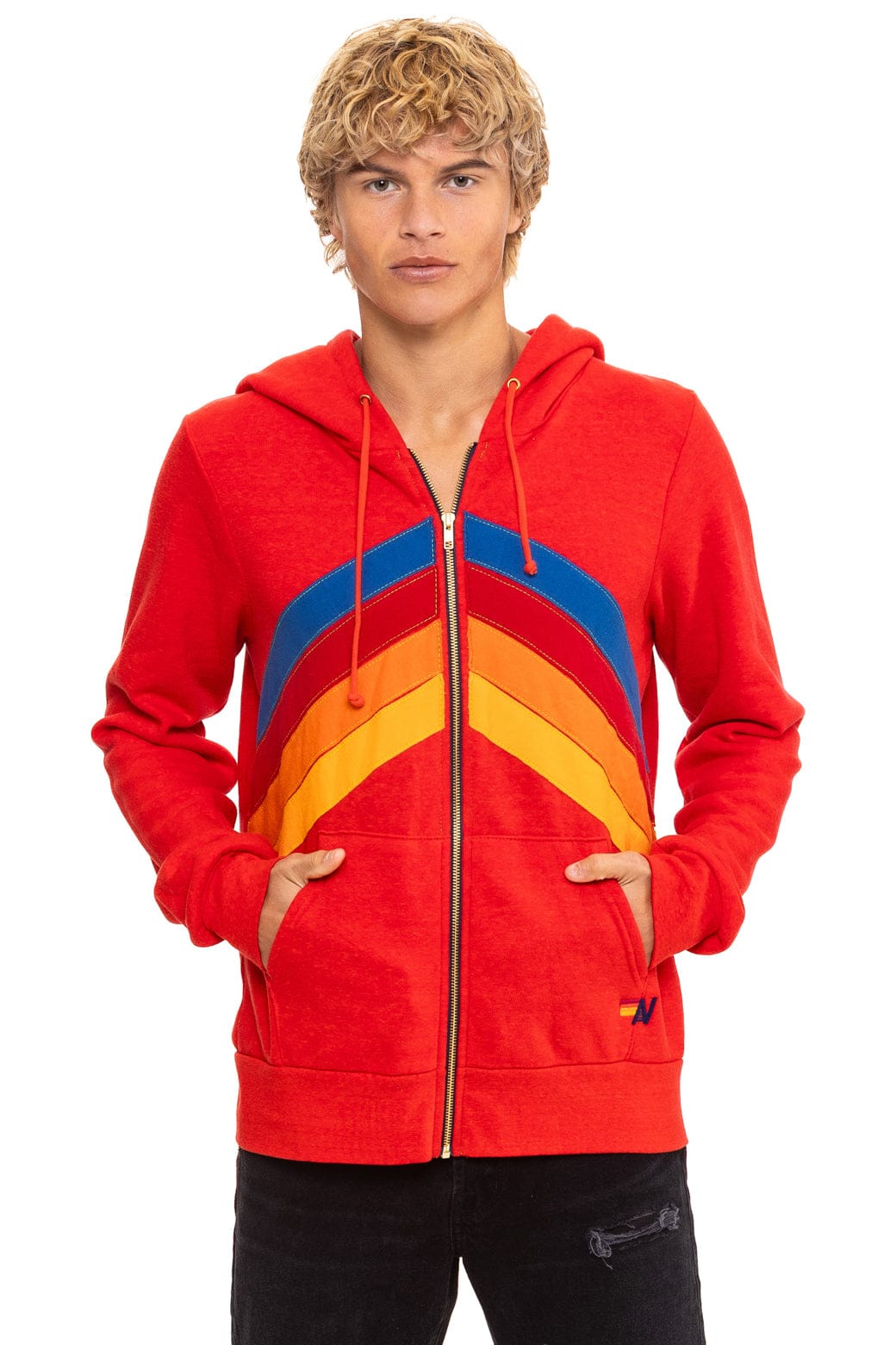 MOUNTAIN STITCH CHEVRON 4 ZIP HOODIE - RED - Image 7