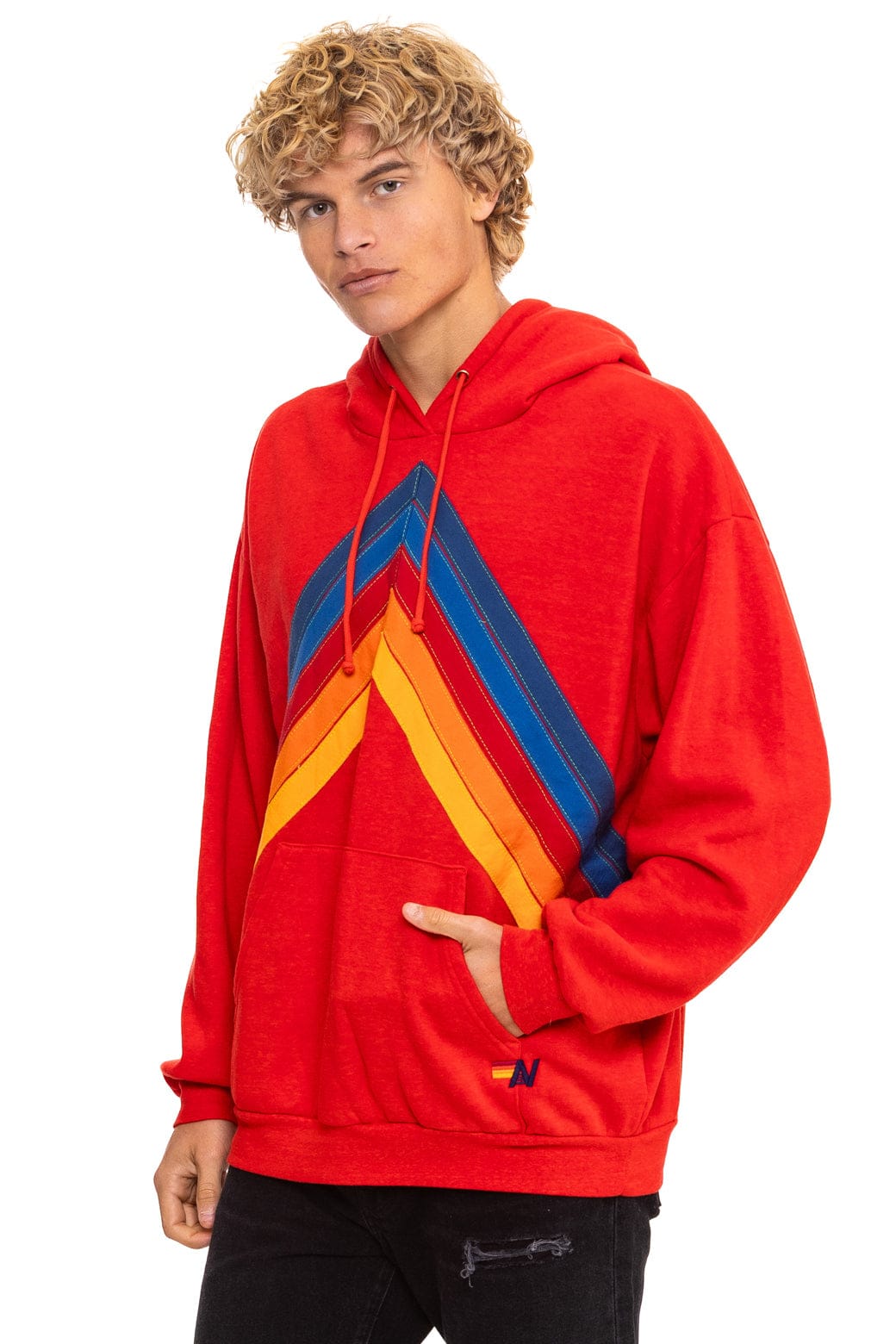 MOUNTAIN STITCH CHEVRON PULLOVER HOODIE RELAXED - RED - Image 5