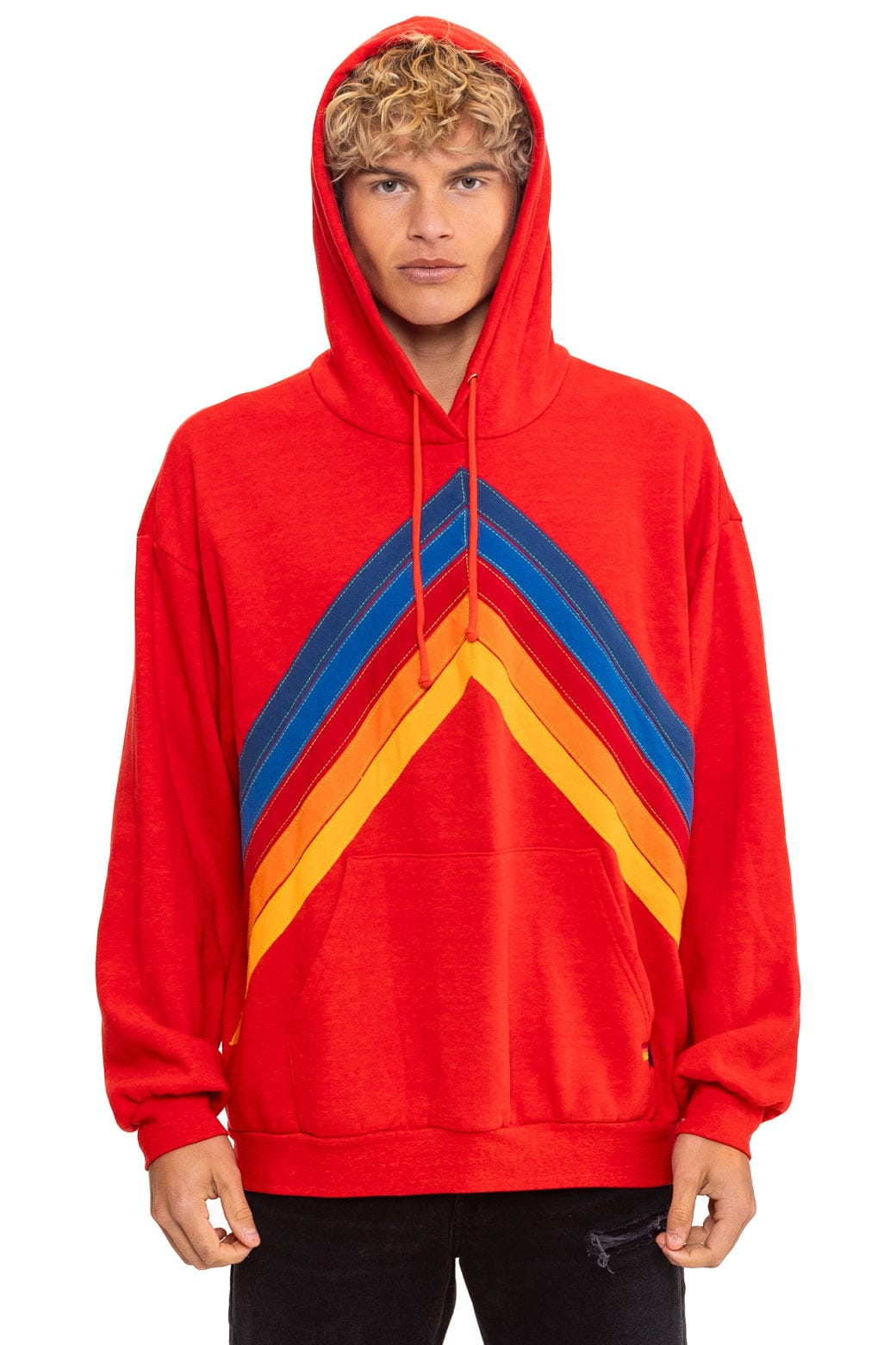 MOUNTAIN STITCH CHEVRON PULLOVER HOODIE RELAXED - RED - Image 2