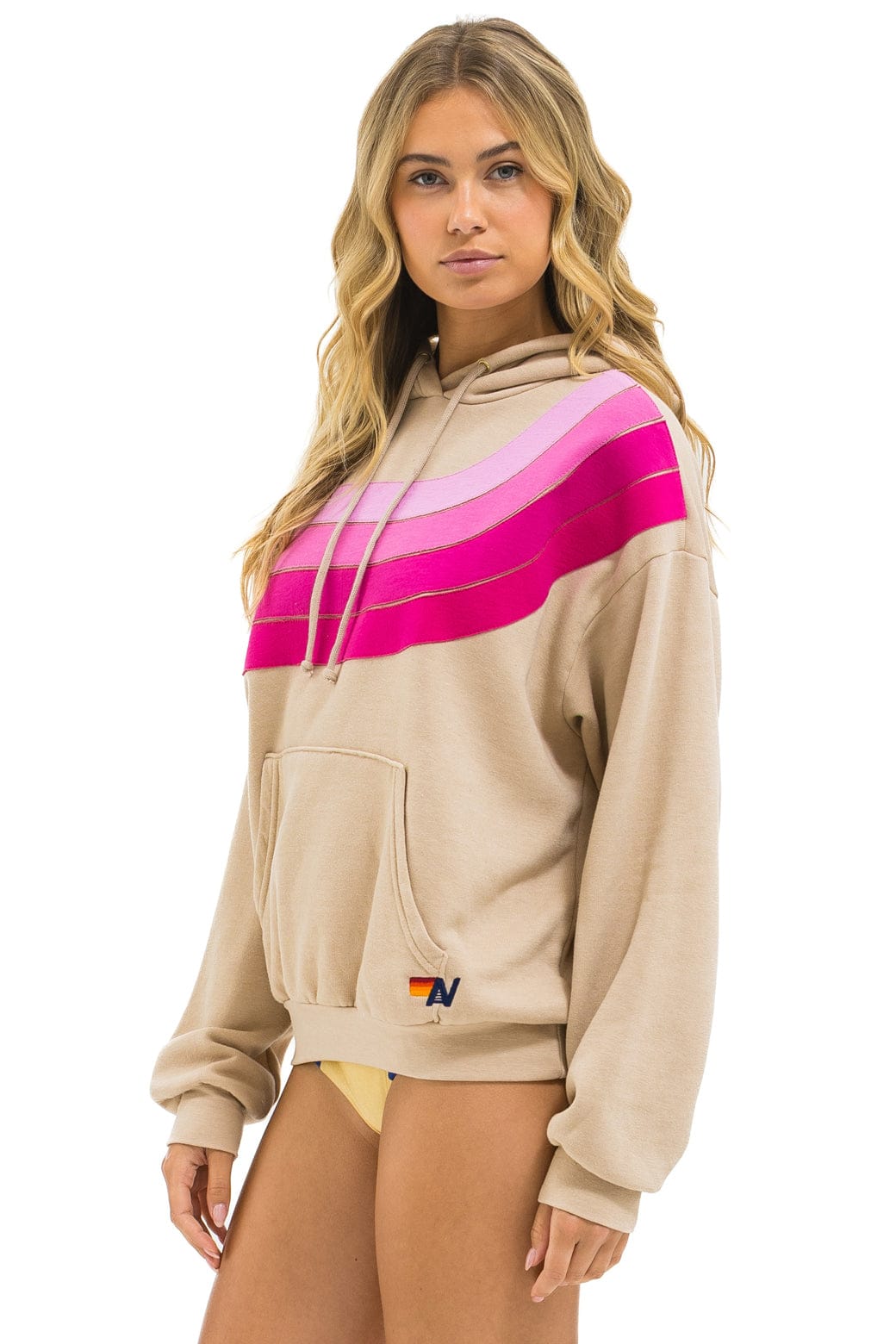 WAVE STRIPE 4 PULLOVER HOODIE RELAXED - SAND // PINK - Image 4