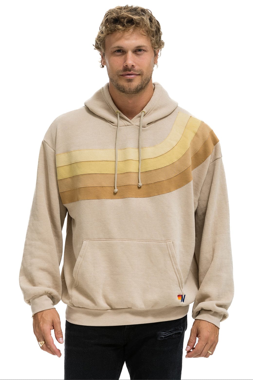 WAVE STRIPE 4 PULLOVER HOODIE RELAXED - SAND // SAND - Image 2