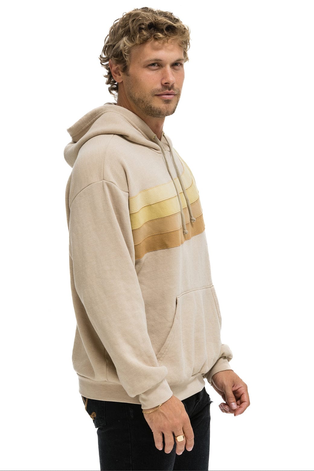 WAVE STRIPE 4 PULLOVER HOODIE RELAXED - SAND // SAND - Image 6