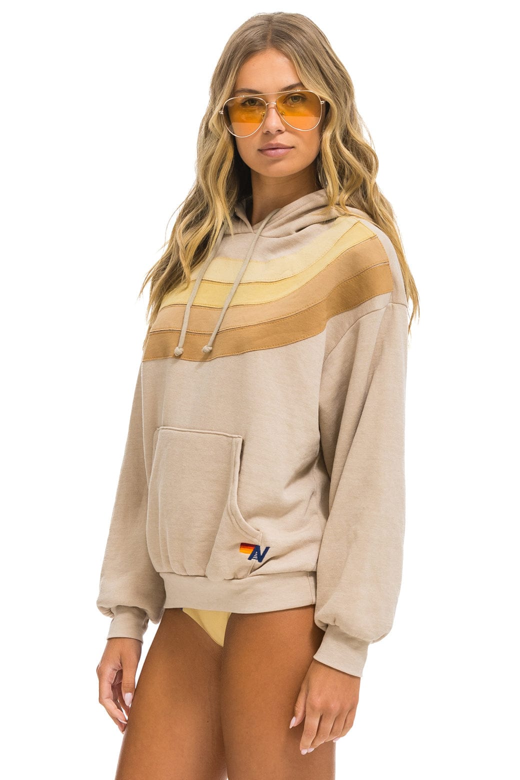 WAVE STRIPE 4 PULLOVER HOODIE RELAXED - SAND // SAND - Image 3