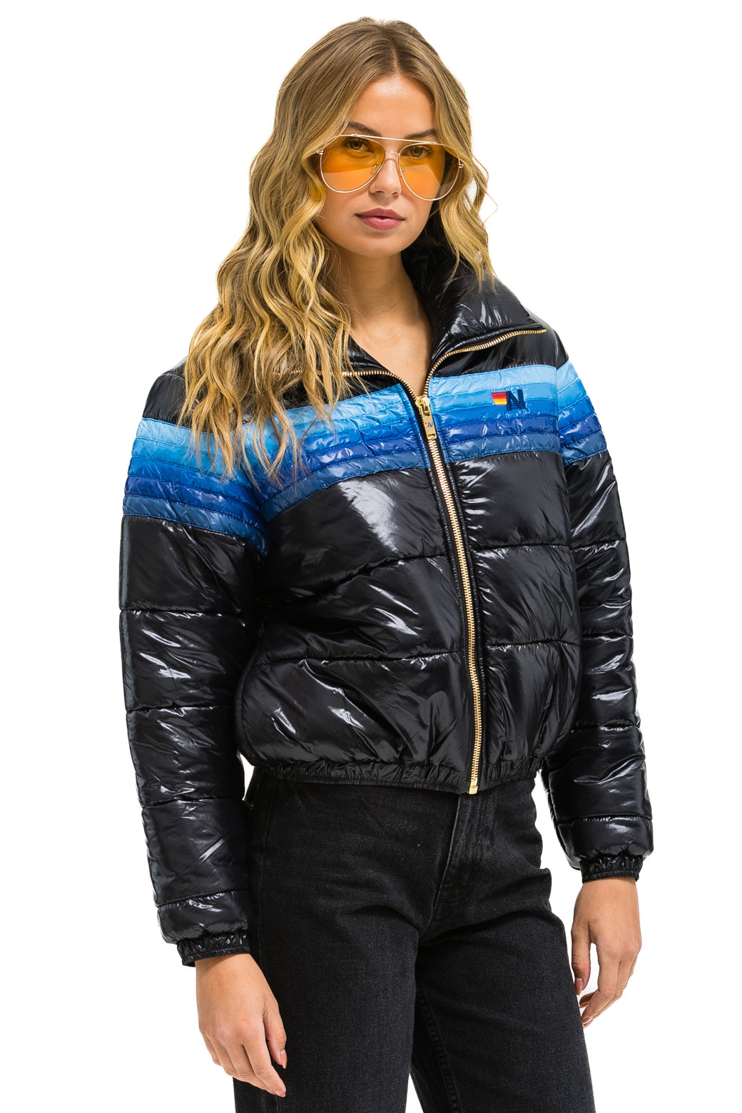 5 STRIPE APRES JACKET - GLOSSY BLACK // BLUE STRIPES - Image 3