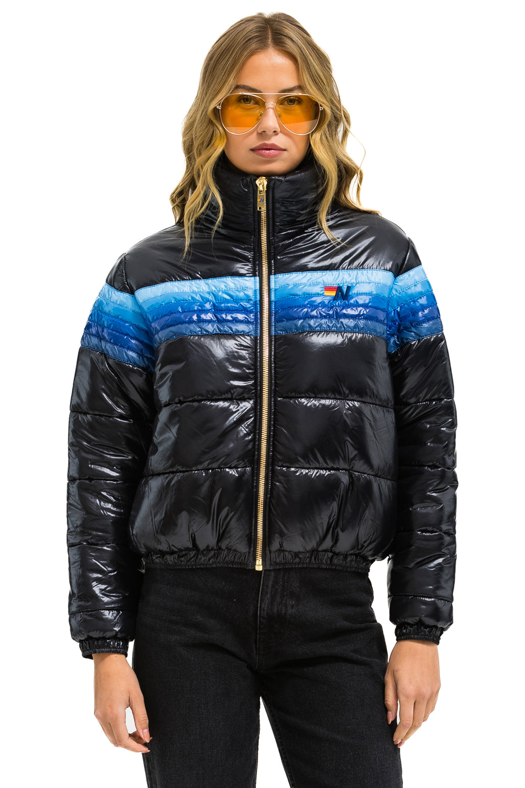 5 STRIPE APRES JACKET - GLOSSY BLACK // BLUE STRIPES - Image 4