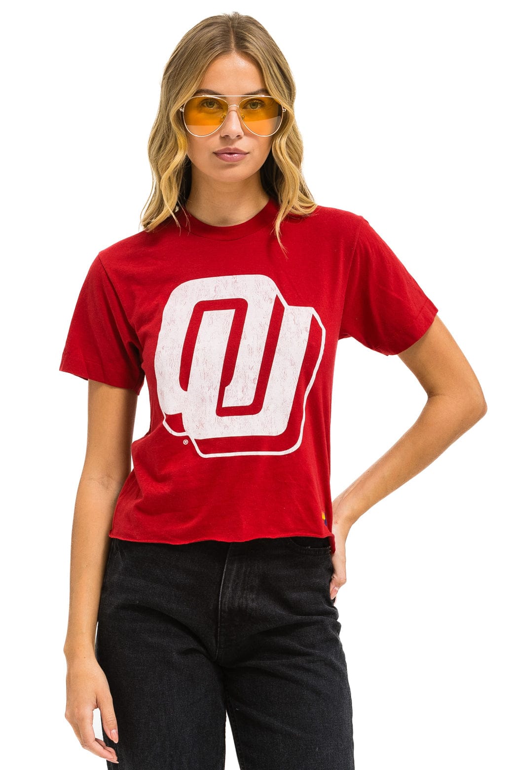 UNIVERSITY OF OKLAHOMA BOLT BOYFRIEND TEE - CRIMSON - Image 2