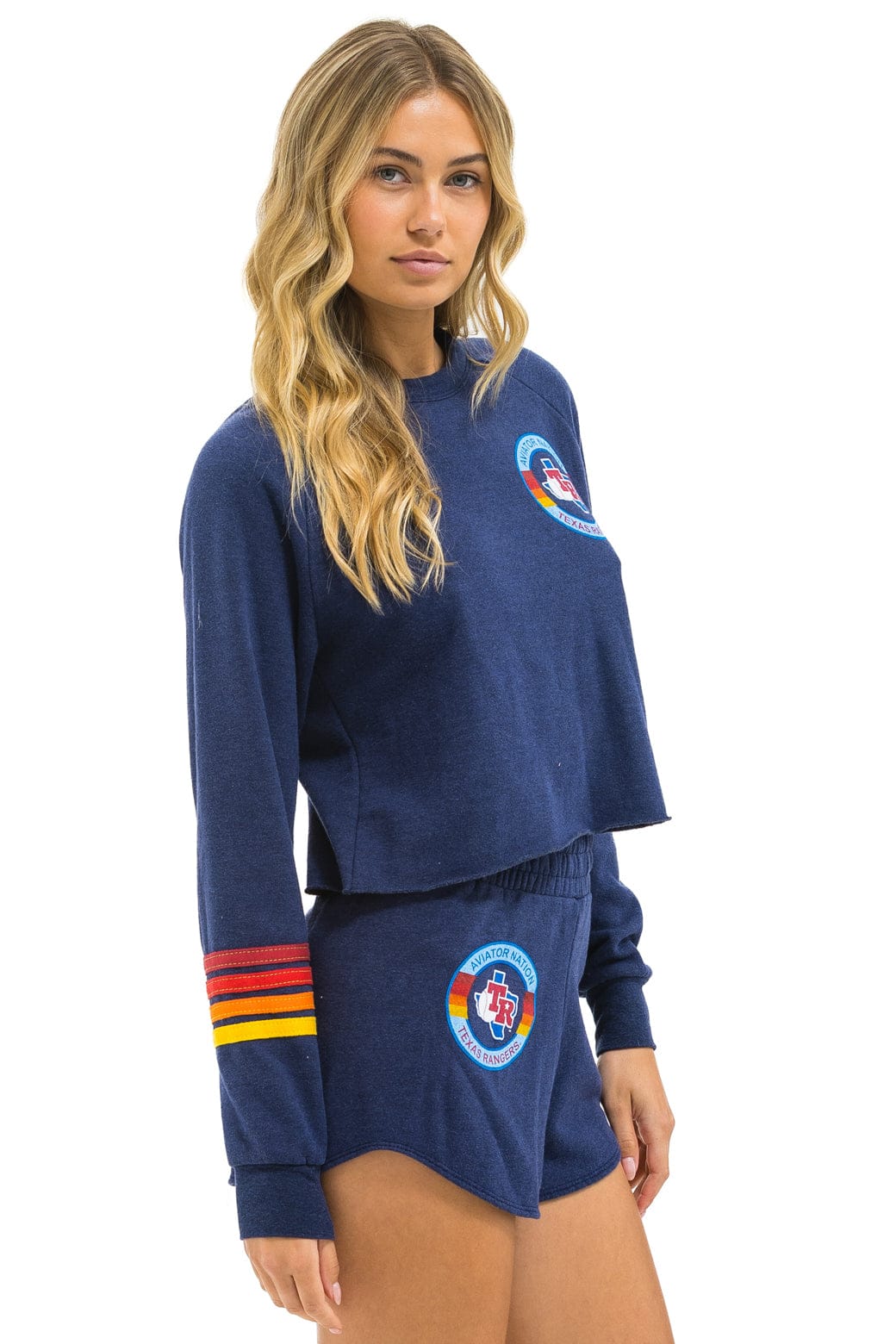 TEXAS RANGERS RUGBY STITCH CROPPED CREW SWEATSHIRT - NAVY - Image 2