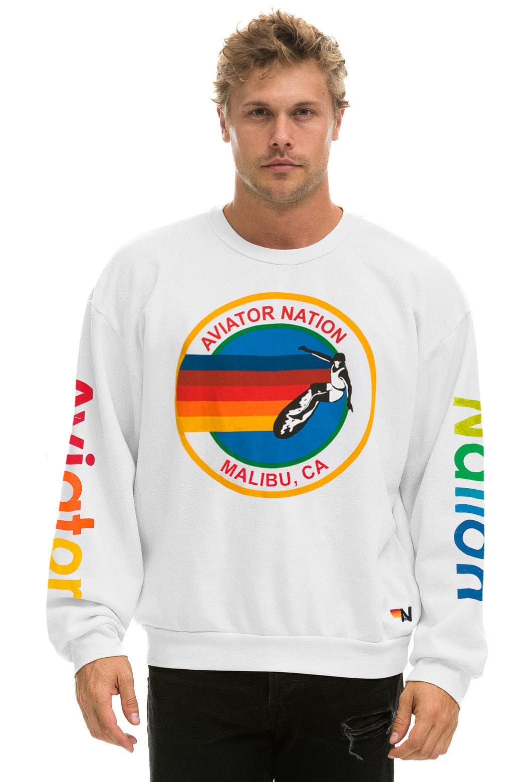 AVIATOR NATION MALIBU RELAXED CREW SWEATSHIRT - WHITE - Image 2