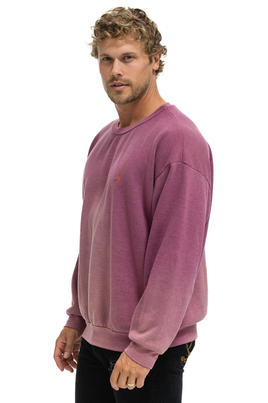 BOLT STITCH 2 RELAXED CREW SWEATSHIRT - FADED BERRY - Image 4