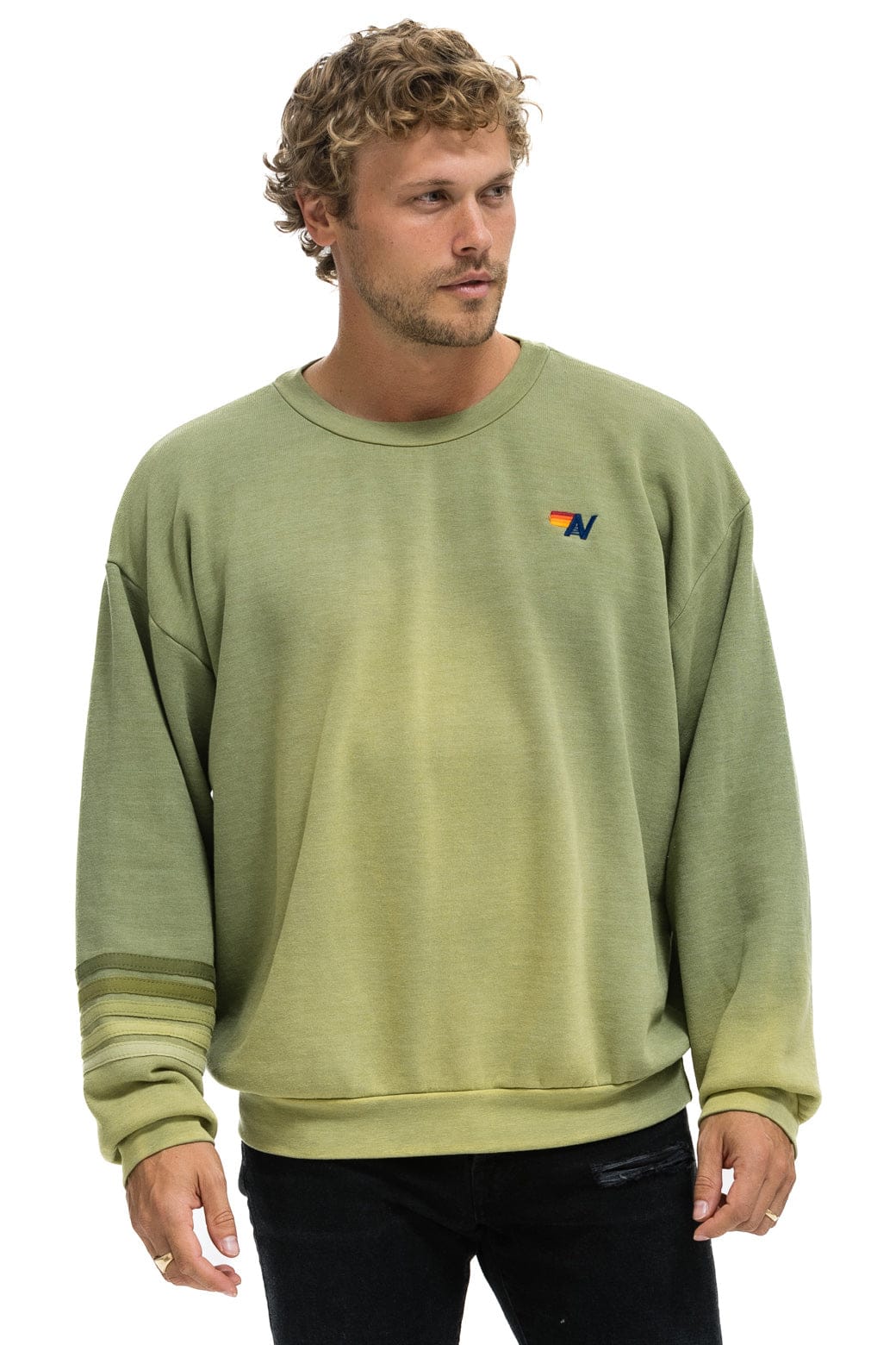 RUGBY STITCH RELAXED CREW SWEATSHIRT - FADED ARMY - Image 6