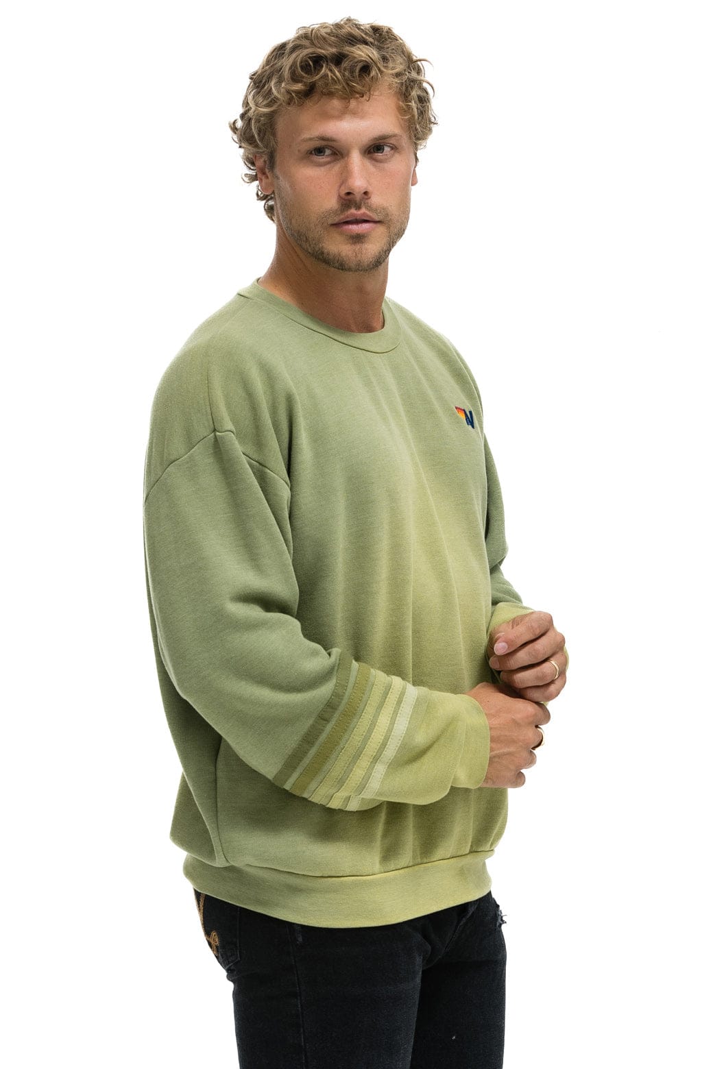 RUGBY STITCH RELAXED CREW SWEATSHIRT - FADED ARMY - Image 4