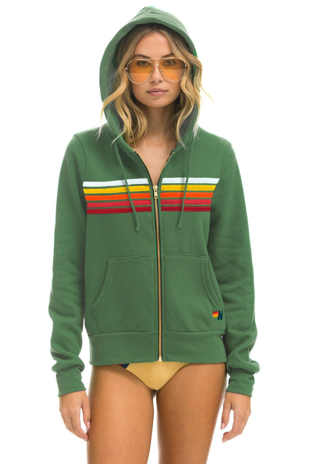 5 STRIPE HOODIE - PALM // RAINBOW WHITE