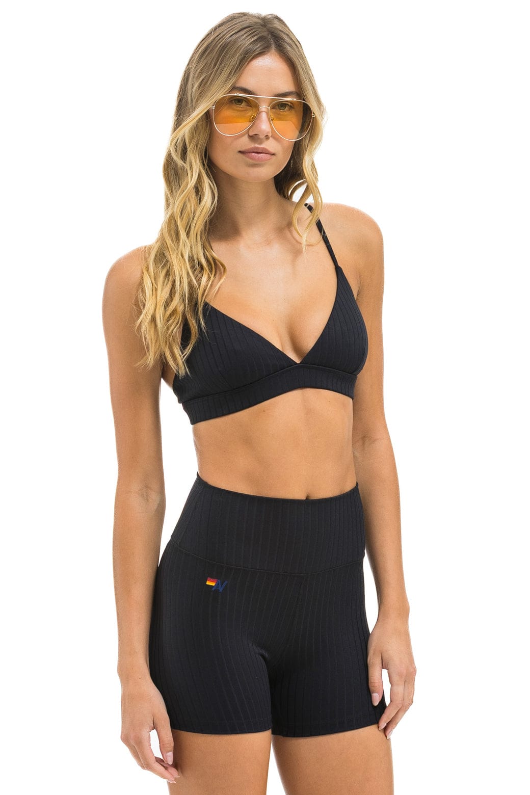 WIDE RIB TRIANGLE ADJUSTABLE SPORTS BRA - BLACK - Image 2