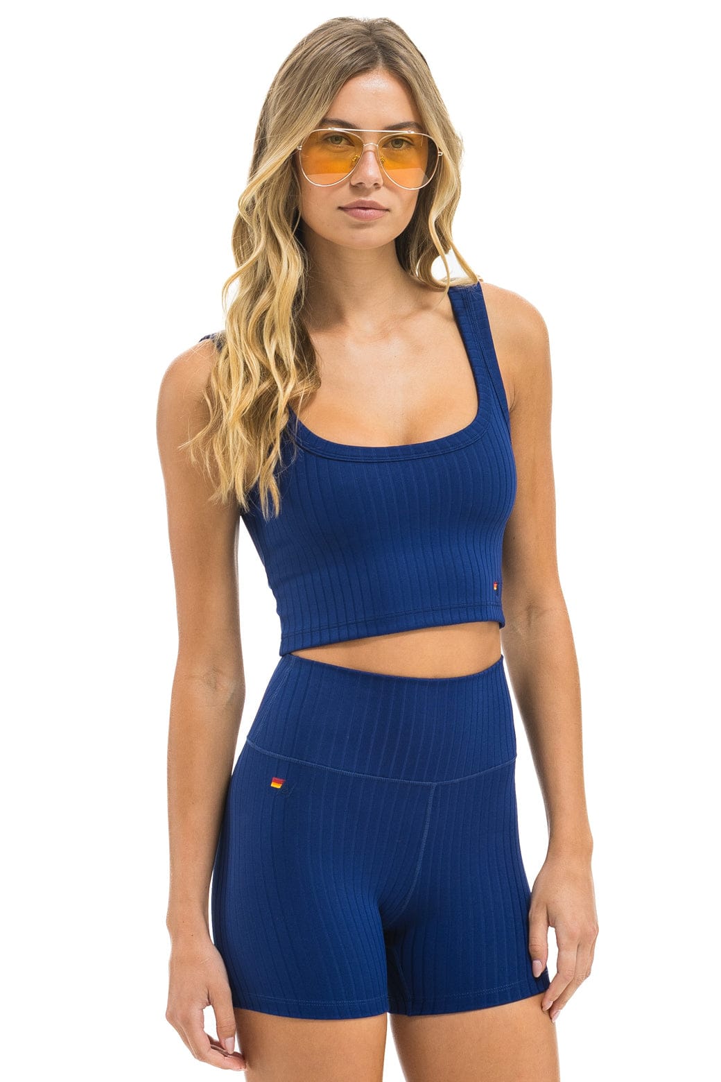 WIDE RIB WOMEN'S SCOOP BACK SPORTS TANK - NAVY - Image 4