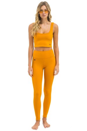 WIDE RIB FULL LENGTH HI-RISE LEGGINGS - GOLD