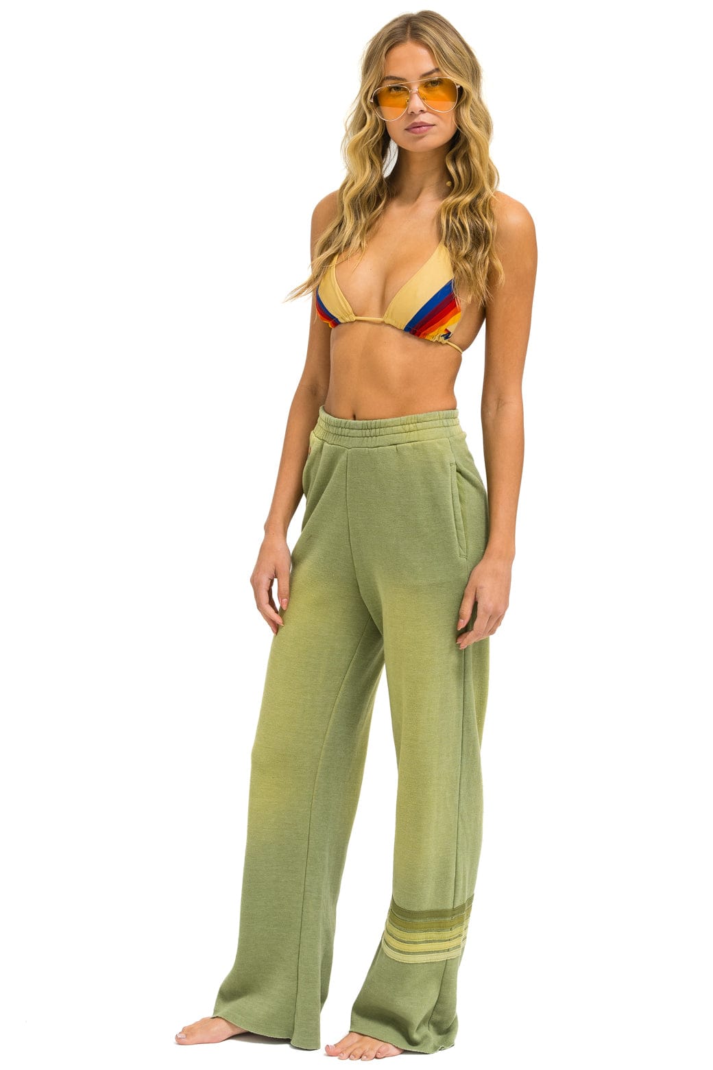 RUGBY STITCH WIDE LEG POCKET SWEATPANTS - FADED ARMY - Image 2