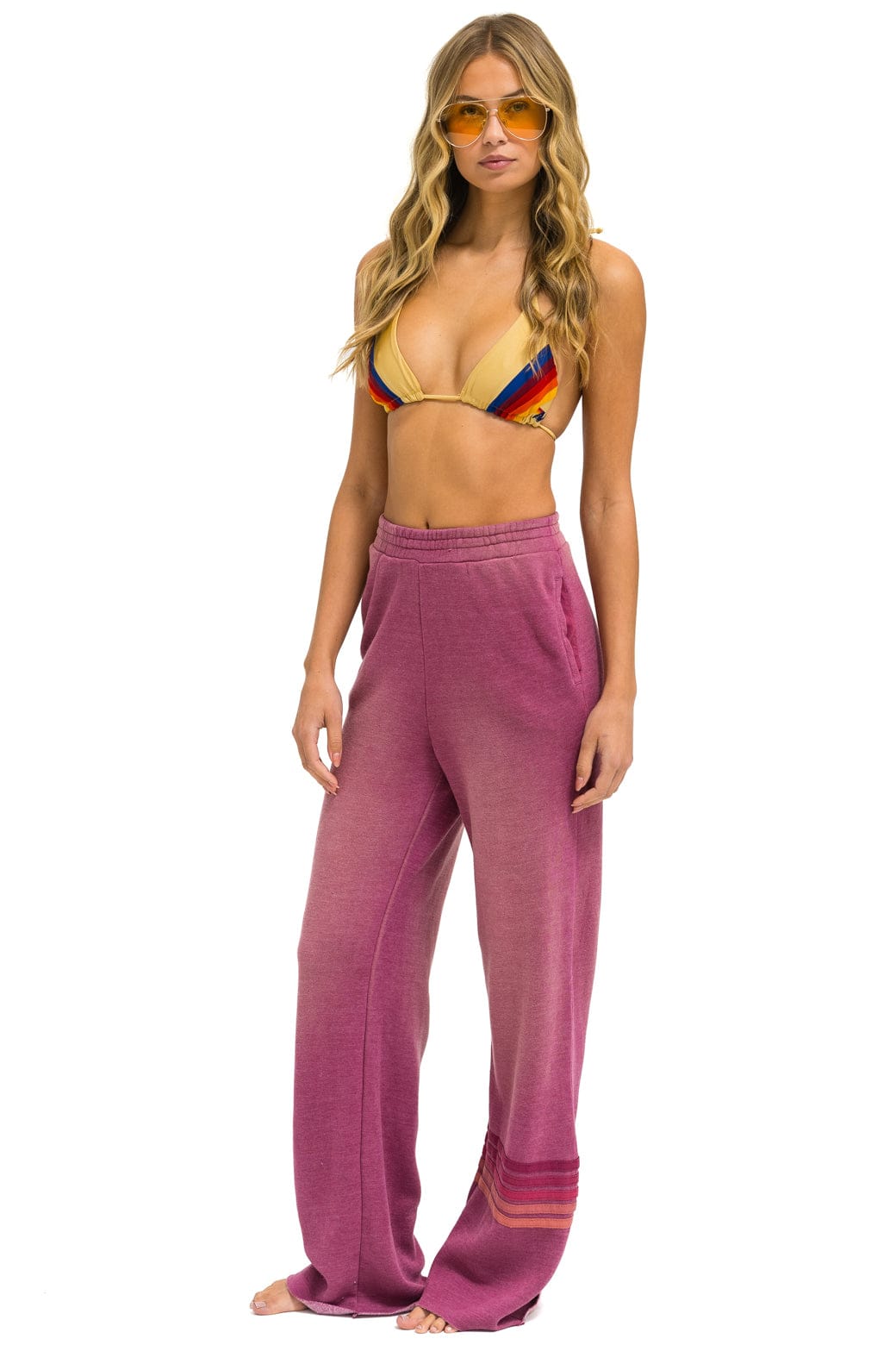 RUGBY STITCH WIDE LEG POCKET SWEATPANTS - FADED BERRY - Image 2
