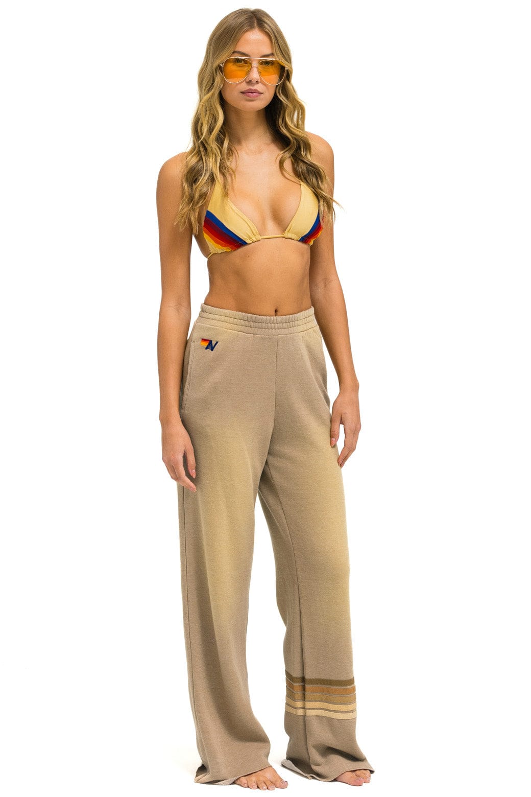 RUGBY STITCH WIDE LEG POCKET SWEATPANTS - FADED TAN - Image 3
