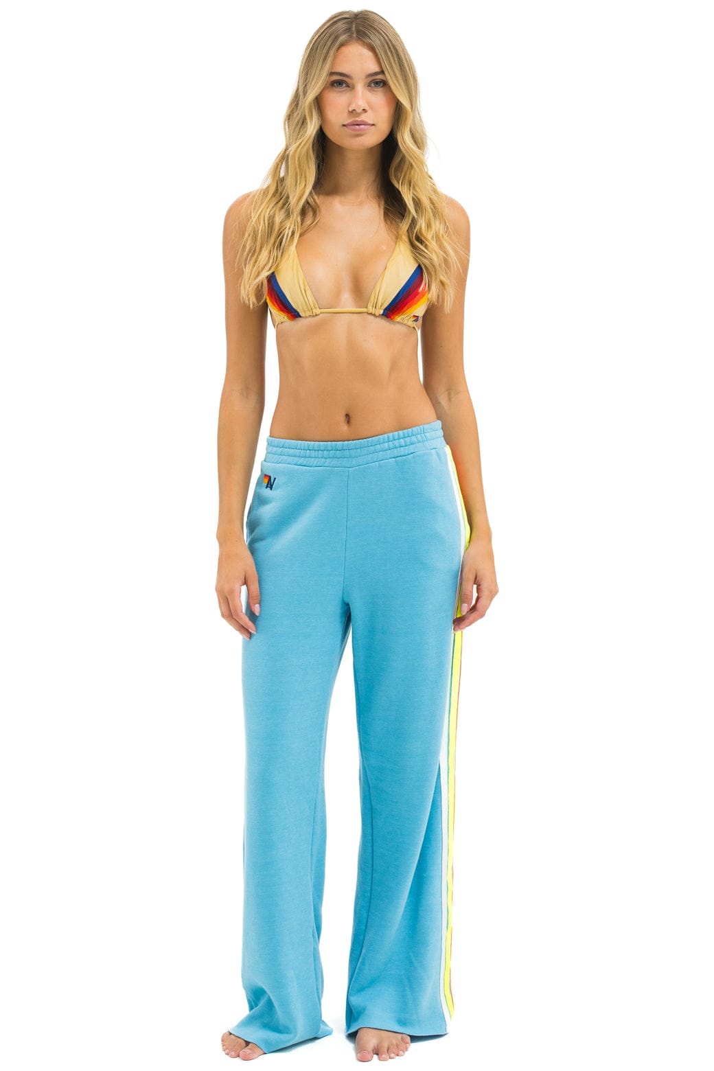 5 STRIPE WIDE LEG POCKET SWEATPANTS - AQUA // WHITE NEON - Image 2