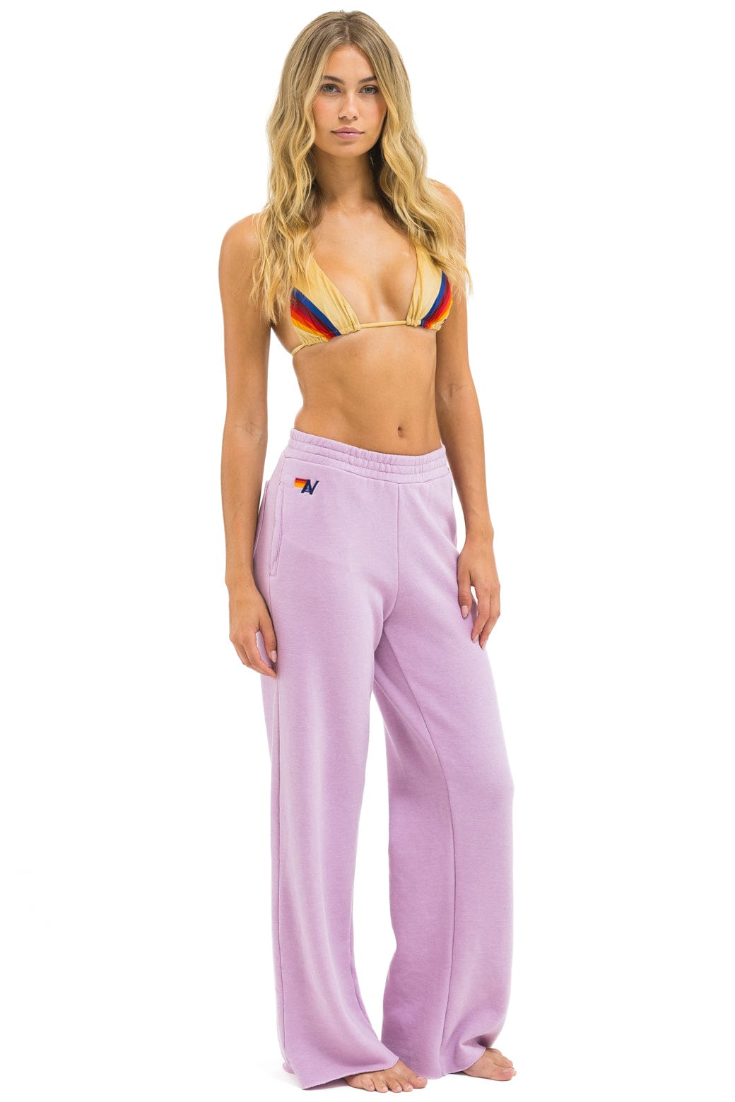 5 STRIPE WIDE LEG POCKET SWEATPANTS - MAUVE // MAGENTA // ORANGE - Image 2