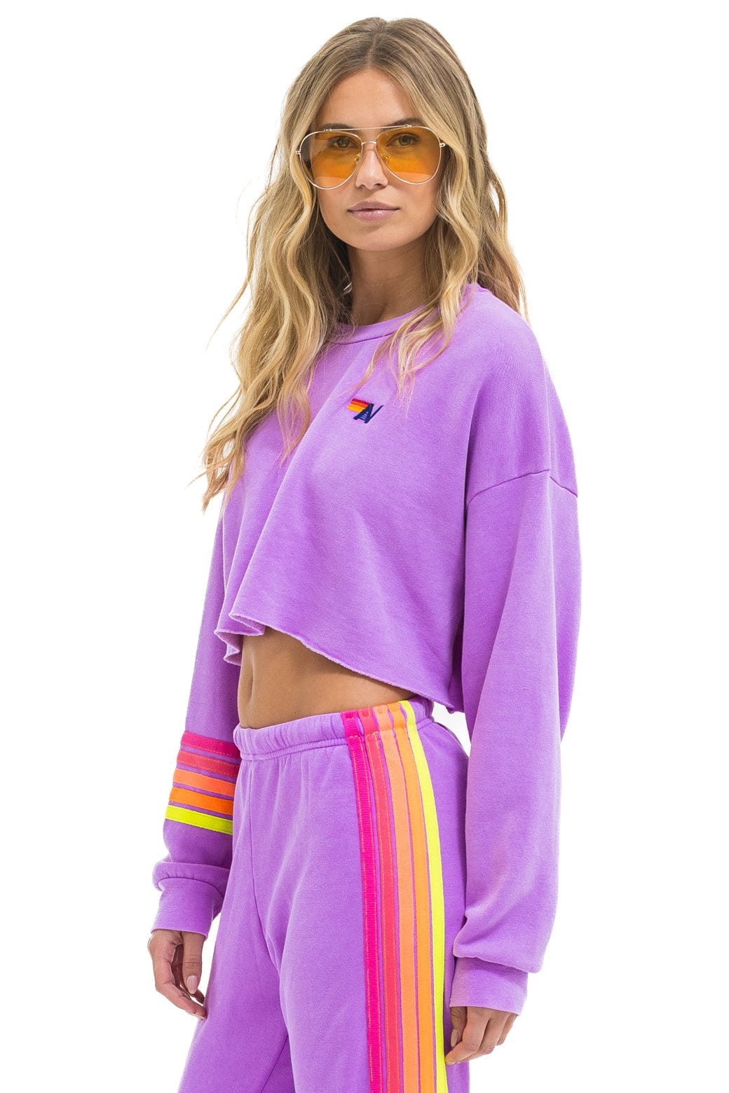 RUGBY STITCH CROPPED CREW SWEATSHIRT RELAXED - NEON PURPLE // NEON - Image 3