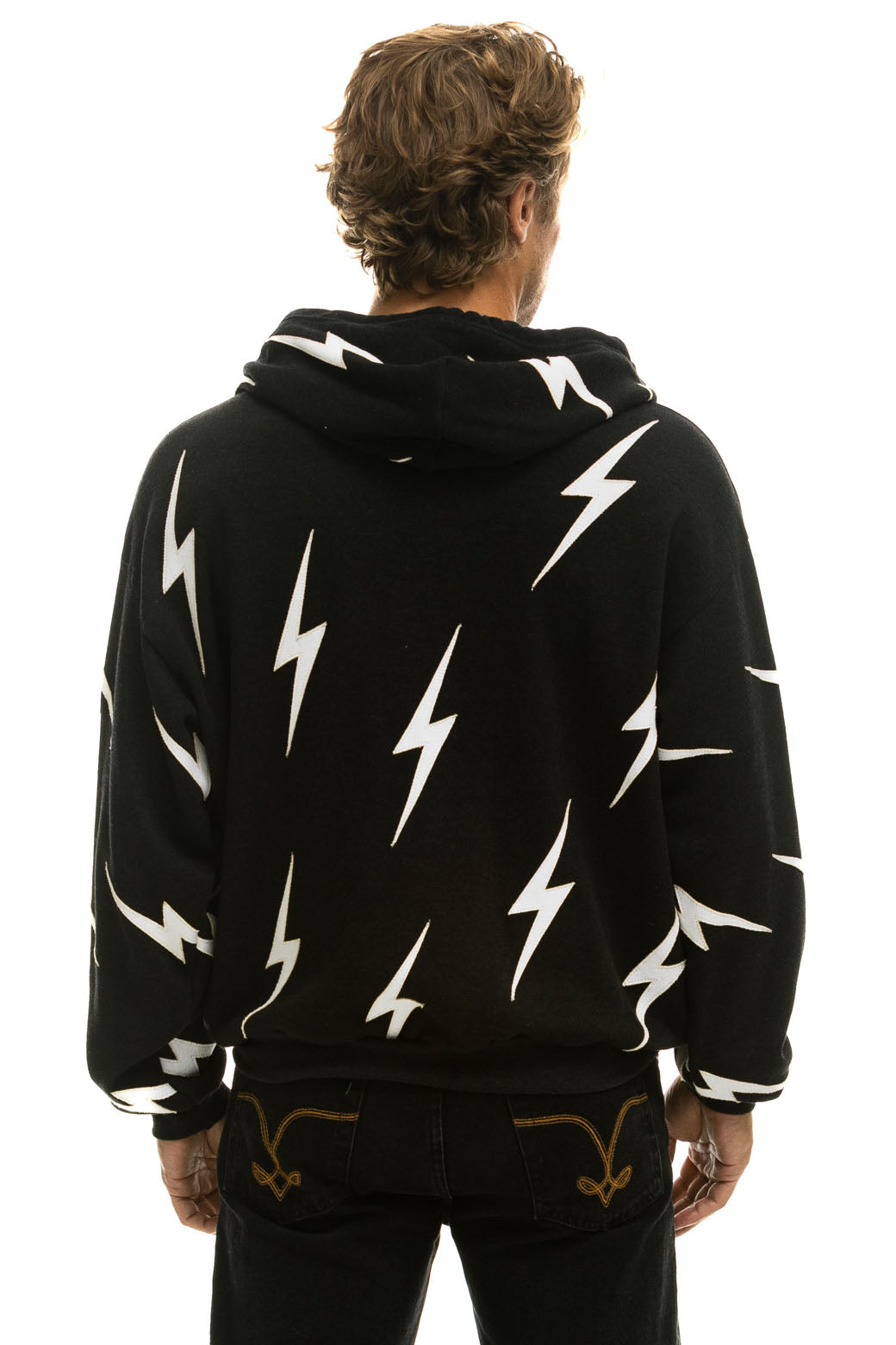 BOLT STITCH REPEAT RELAXED ZIP HOODIE WITH POCKET ZIPPERS- BLACK // WHITE - Image 8