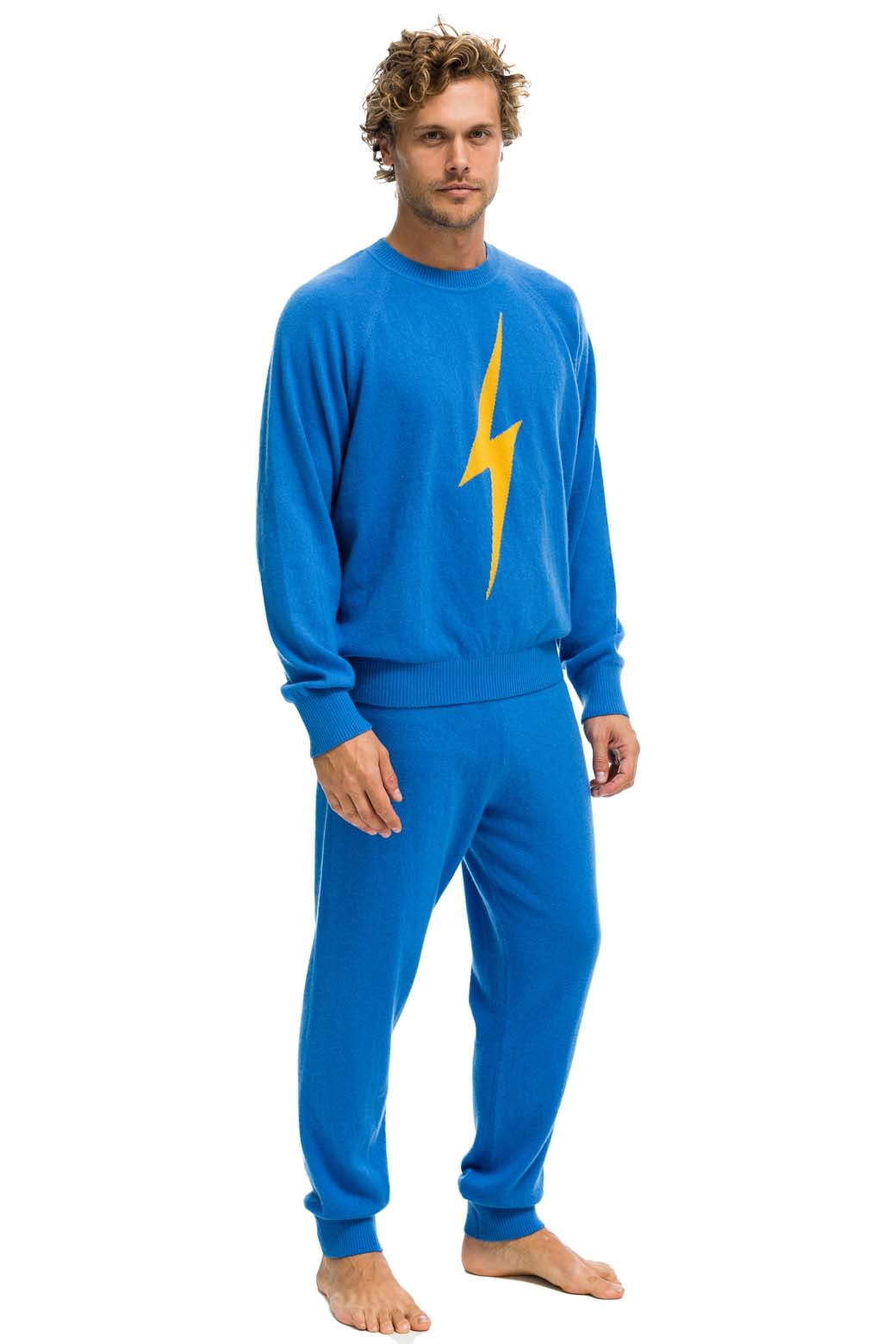 MEN'S BOLT CASHMERE LIGHT SWEATER PANT - VINTAGE BLUE // GOLD BOLT - Image 7