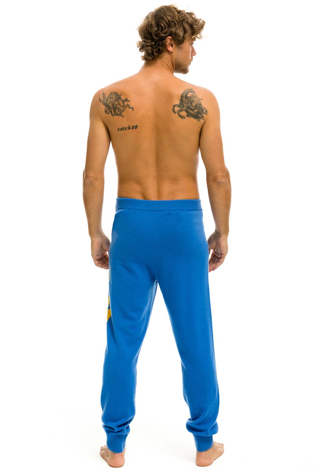 MEN'S BOLT CASHMERE LIGHT SWEATER PANT - VINTAGE BLUE // GOLD BOLT - Image 4