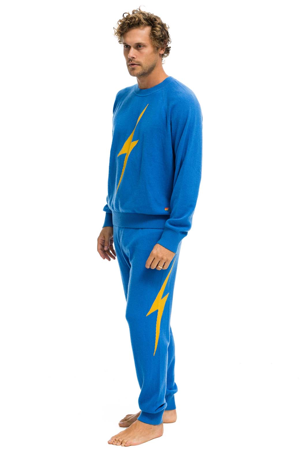 MEN'S BOLT CASHMERE LIGHT SWEATER PANT - VINTAGE BLUE // GOLD BOLT - Image 5
