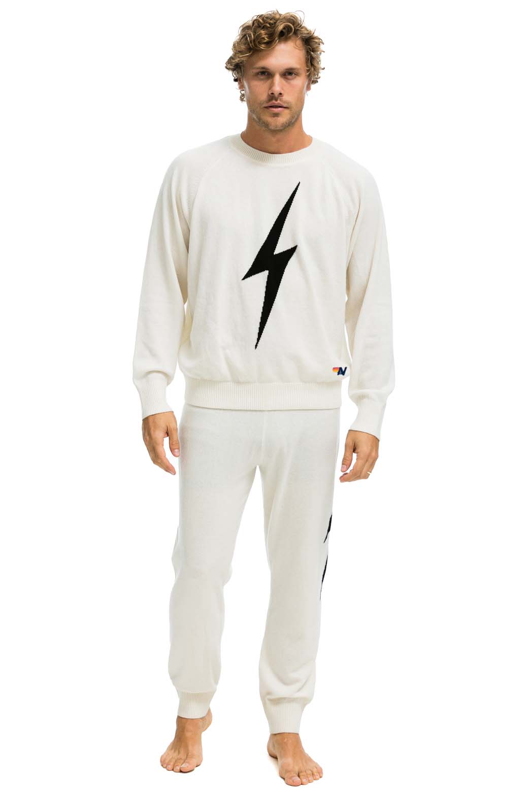 MEN'S BOLT CASHMERE LIGHT SWEATER PANT - VINTAGE WHITE // BLACK BOLT - Image 7