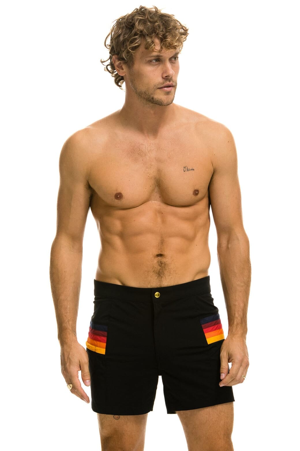 MEN'S HORIZONTAL 5 STRIPE FLEX SHORTS - BLACK - Image 3