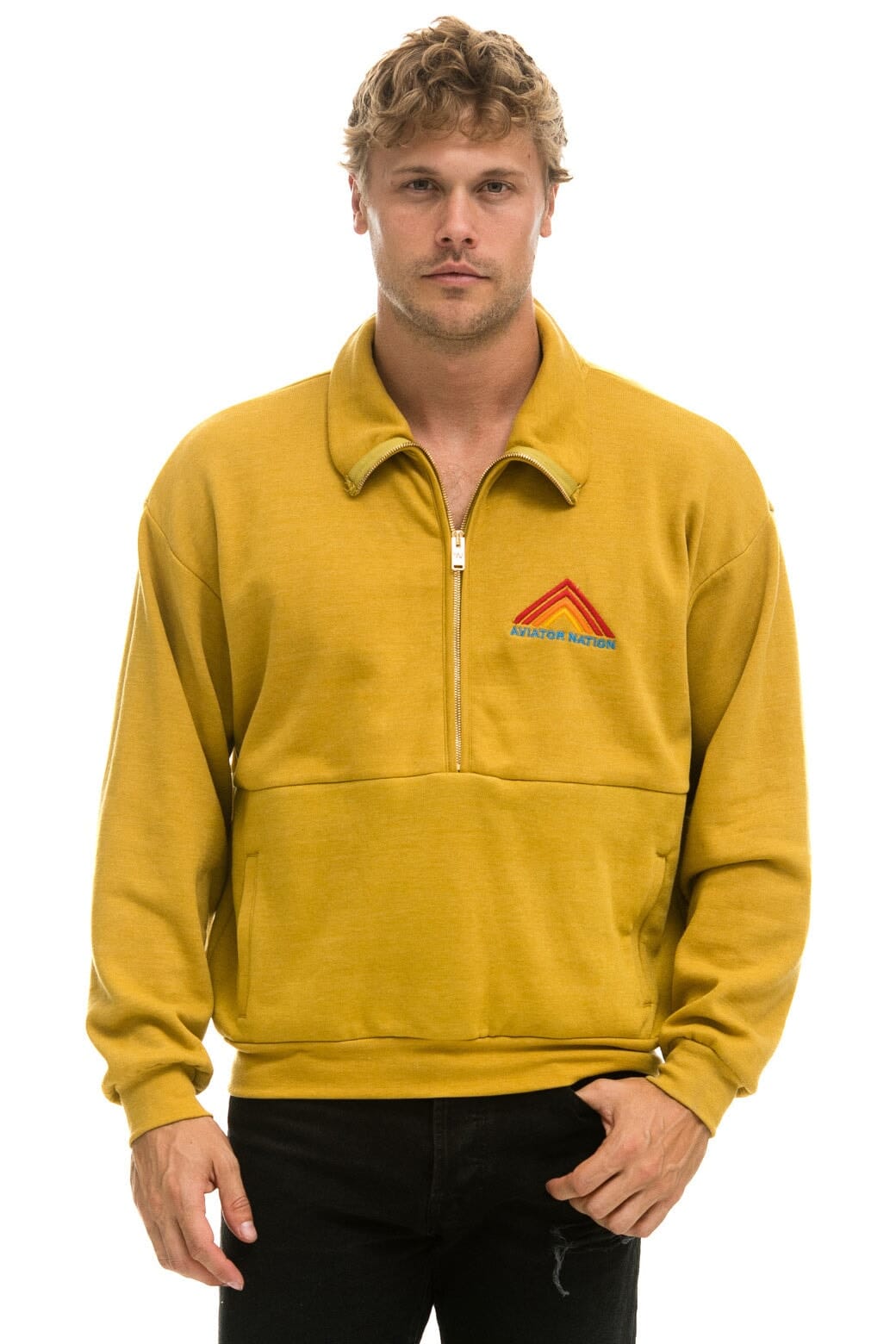 MOUNTAIN EMBROIDERY HALF ZIP SWEATSHIRT - KHAKI - Image 2