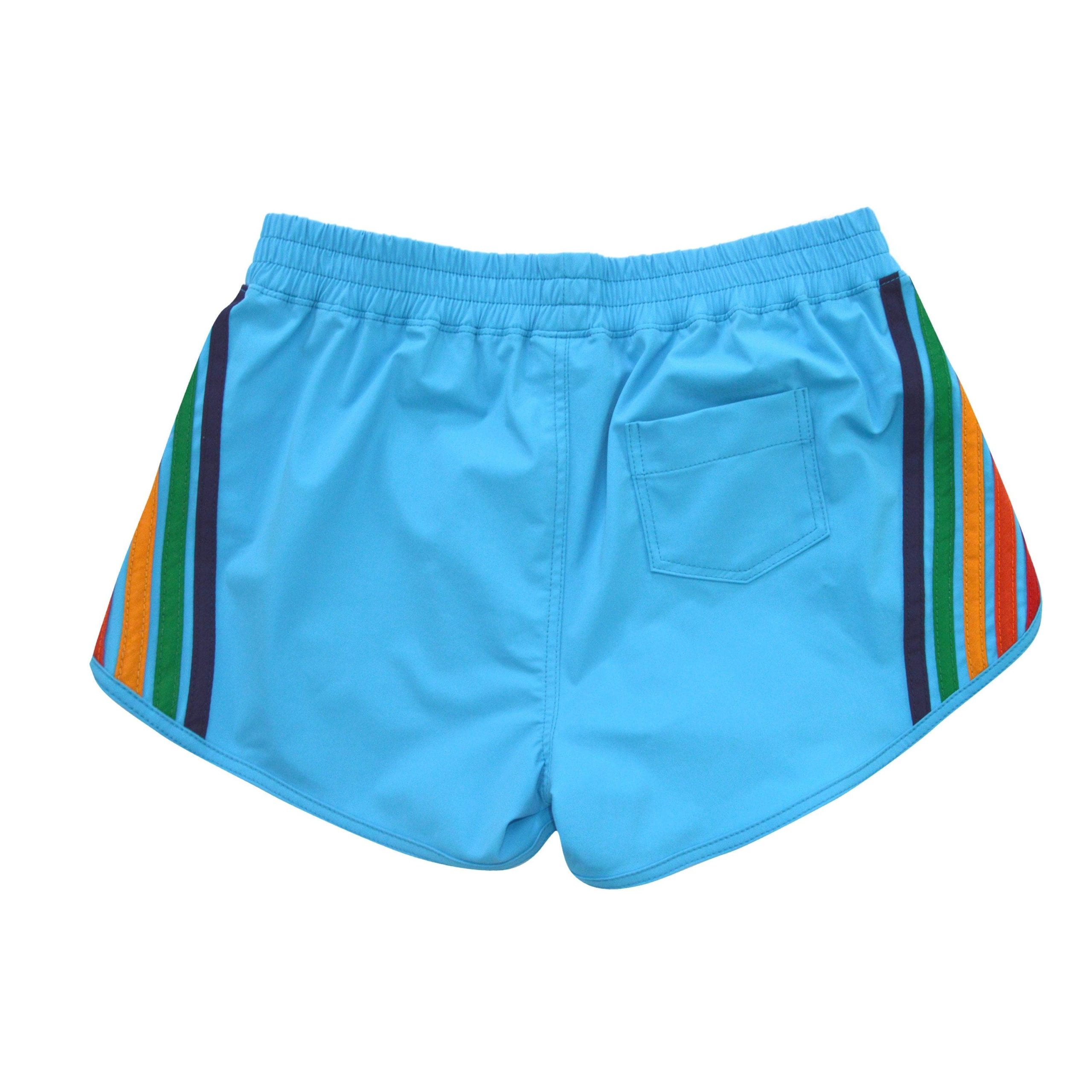 WOMEN'S 5 STRIPE FLEX BOARD SHORTS - NEON BLUE // RAINBOW - Image 7