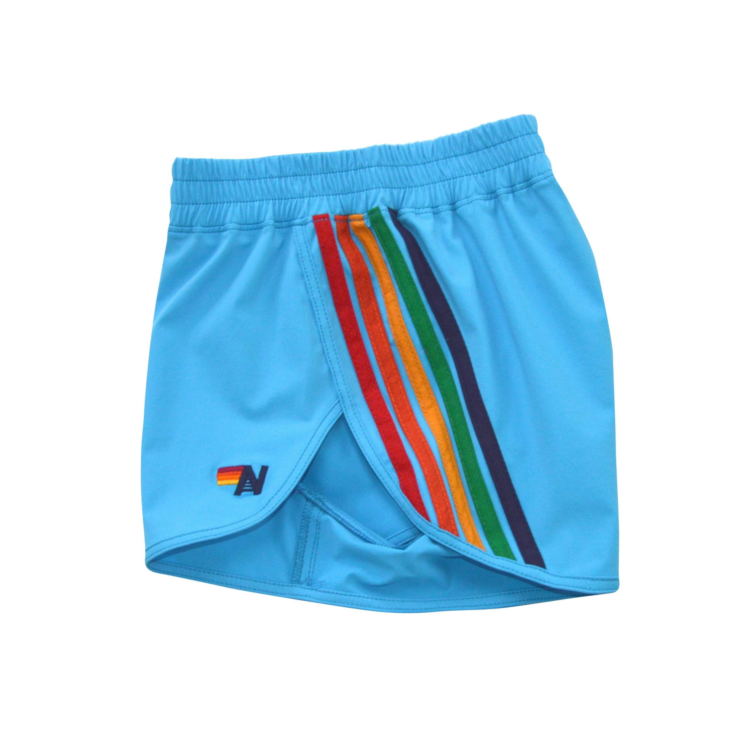 WOMEN'S 5 STRIPE FLEX BOARD SHORTS - NEON BLUE // RAINBOW - Image 6