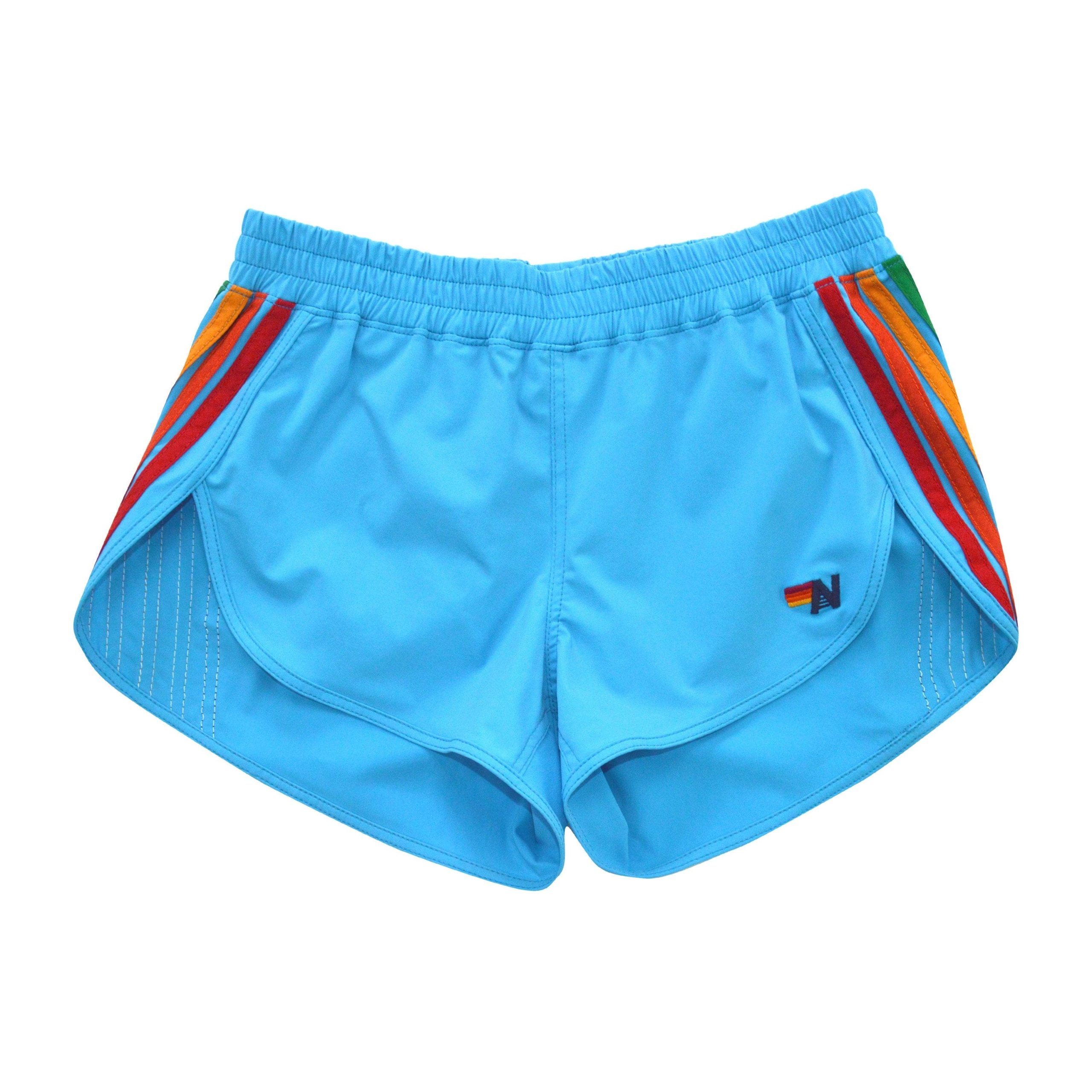 WOMEN'S 5 STRIPE FLEX BOARD SHORTS - NEON BLUE // RAINBOW - Image 5