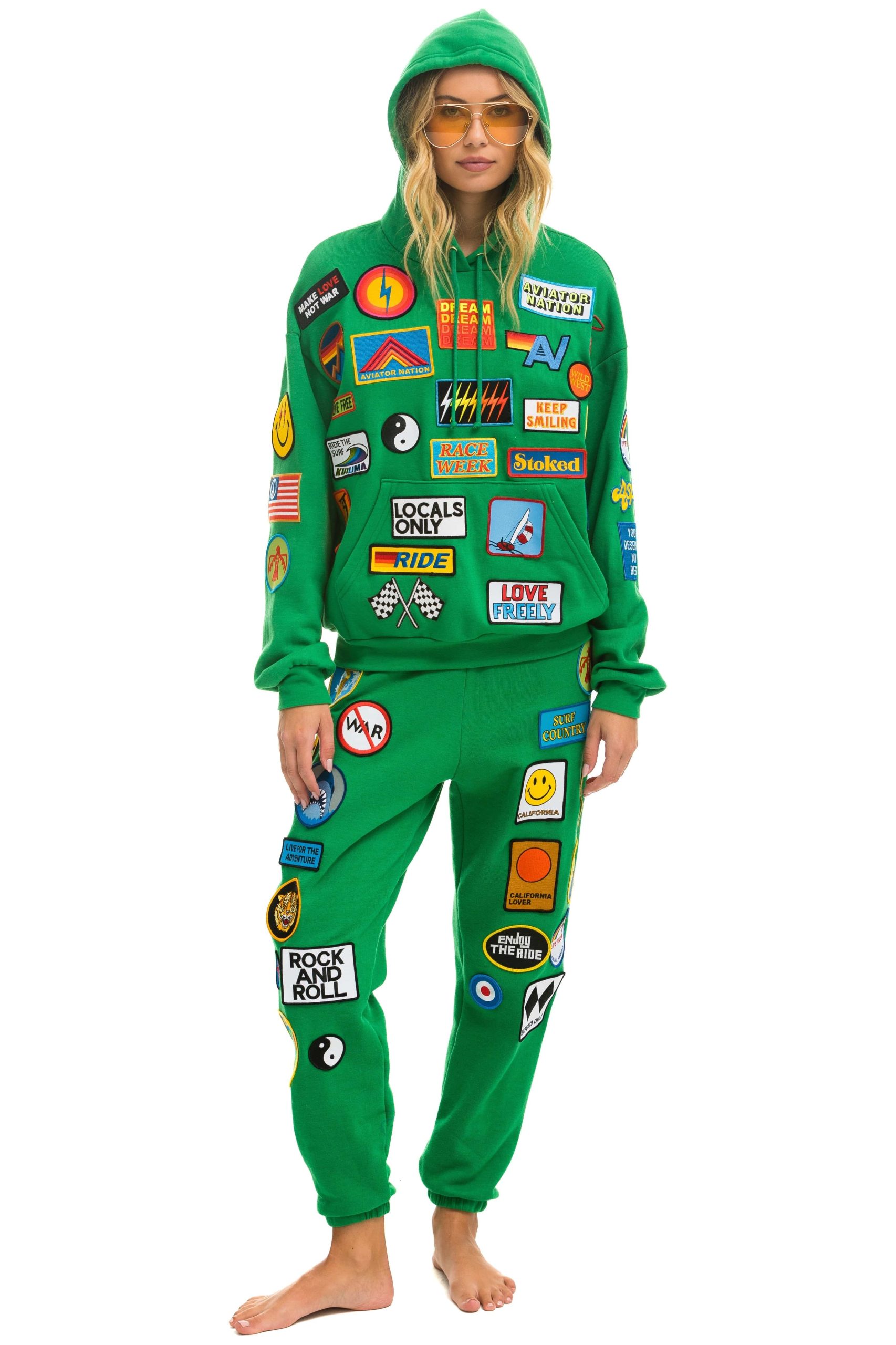 VINTAGE PATCH RELAXED PULLOVER HOODIE- KELLY GREEN - Image 11