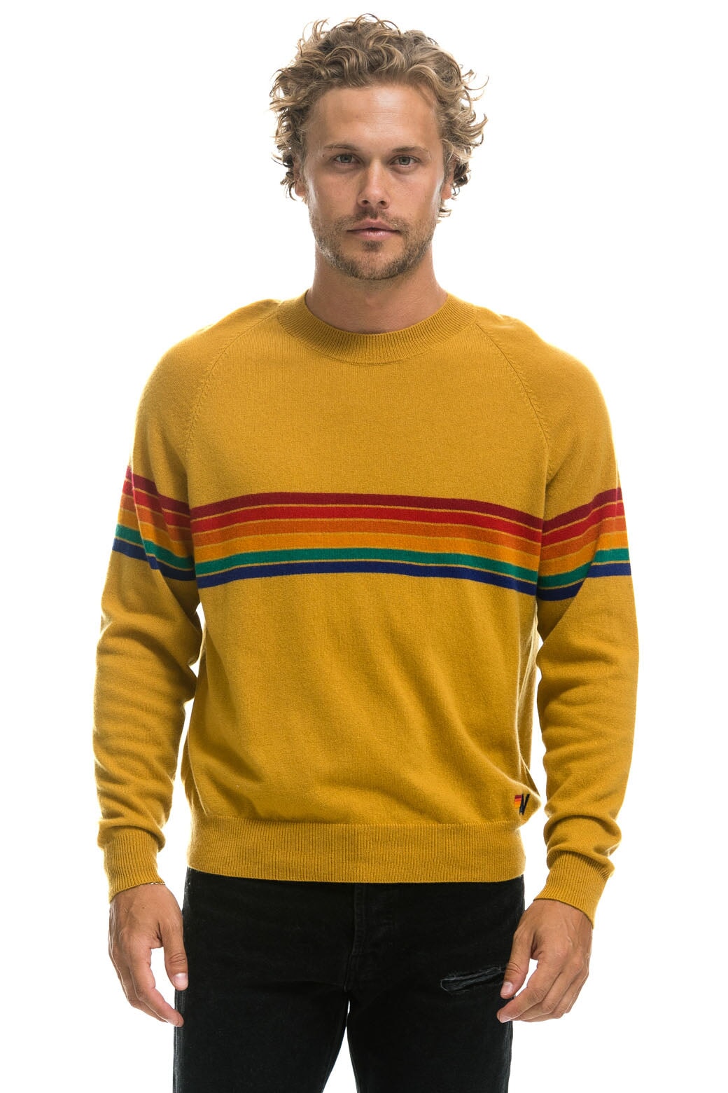 RAINBOW STRIPE 6 UNISEX LIGHT CASHMERE SWEATER - HARVEST - Image 2