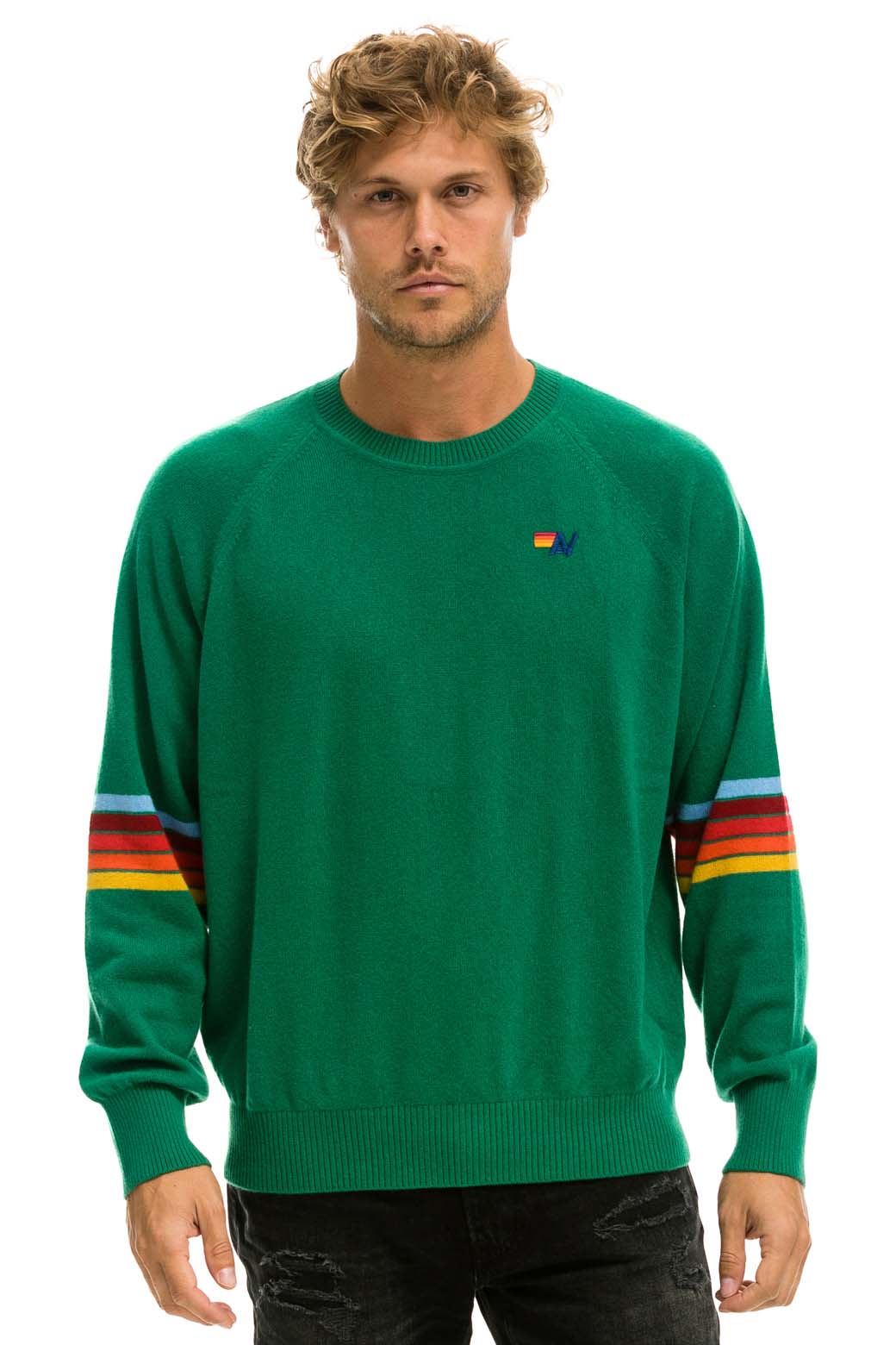 RAINBOW STRIPE SLEEVE UNISEX CASHMERE LIGHT SWEATER - AMAZON - Image 2