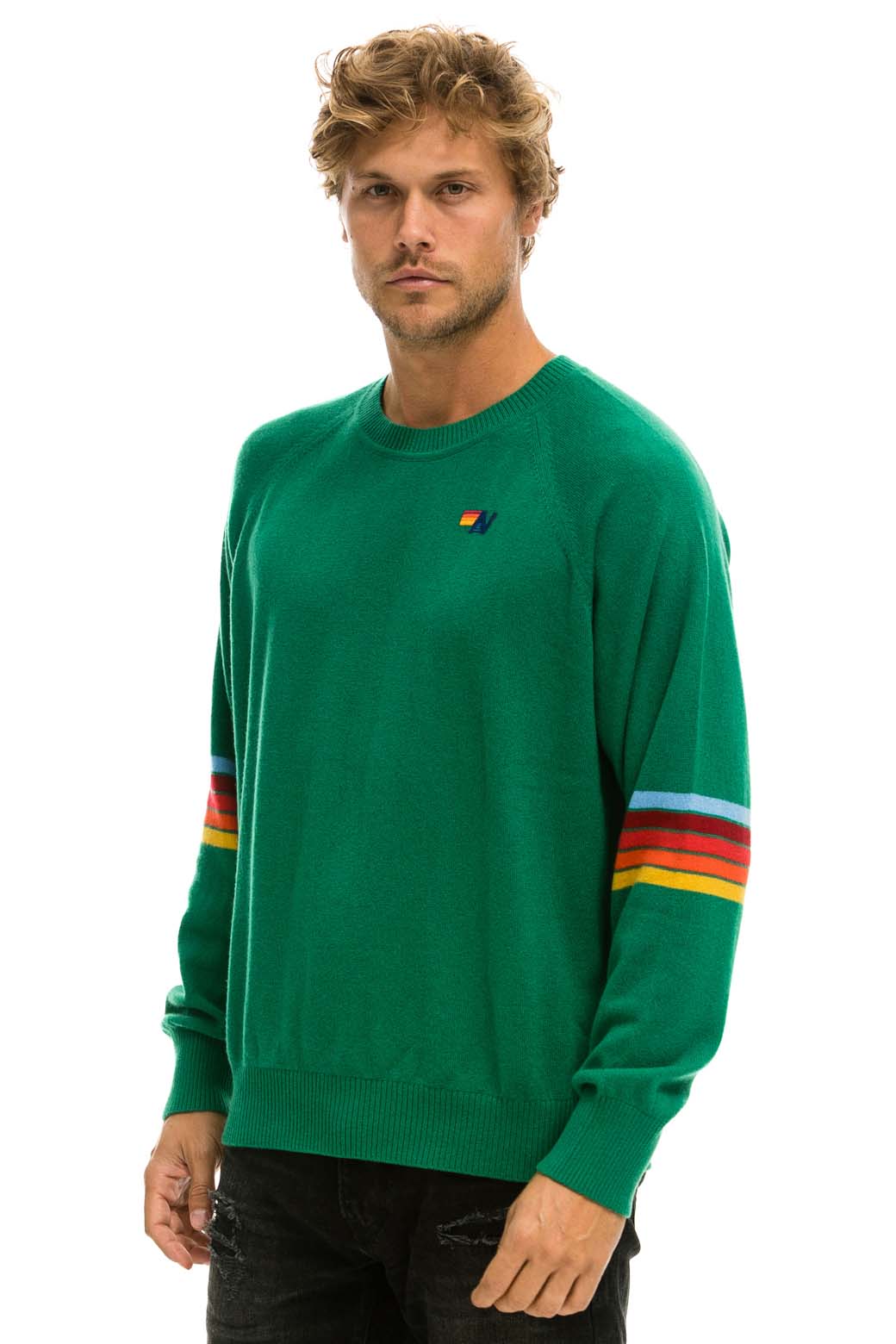 RAINBOW STRIPE SLEEVE UNISEX CASHMERE LIGHT SWEATER - AMAZON - Image 5