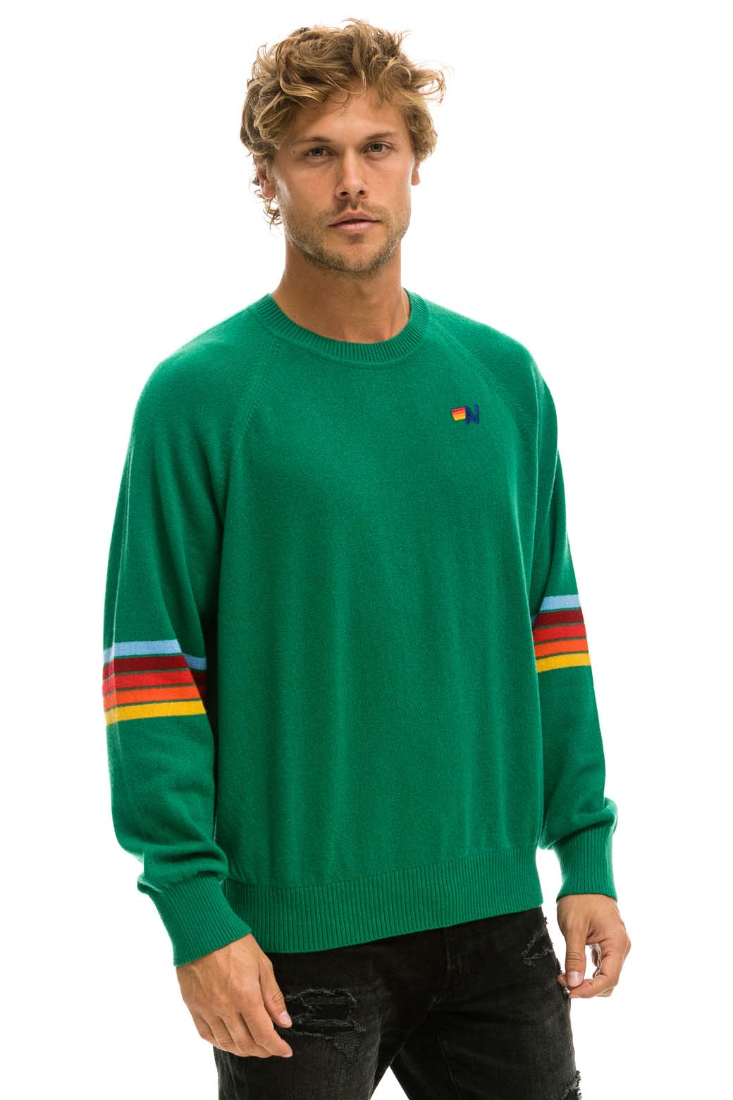 RAINBOW STRIPE SLEEVE UNISEX CASHMERE LIGHT SWEATER - AMAZON - Image 4