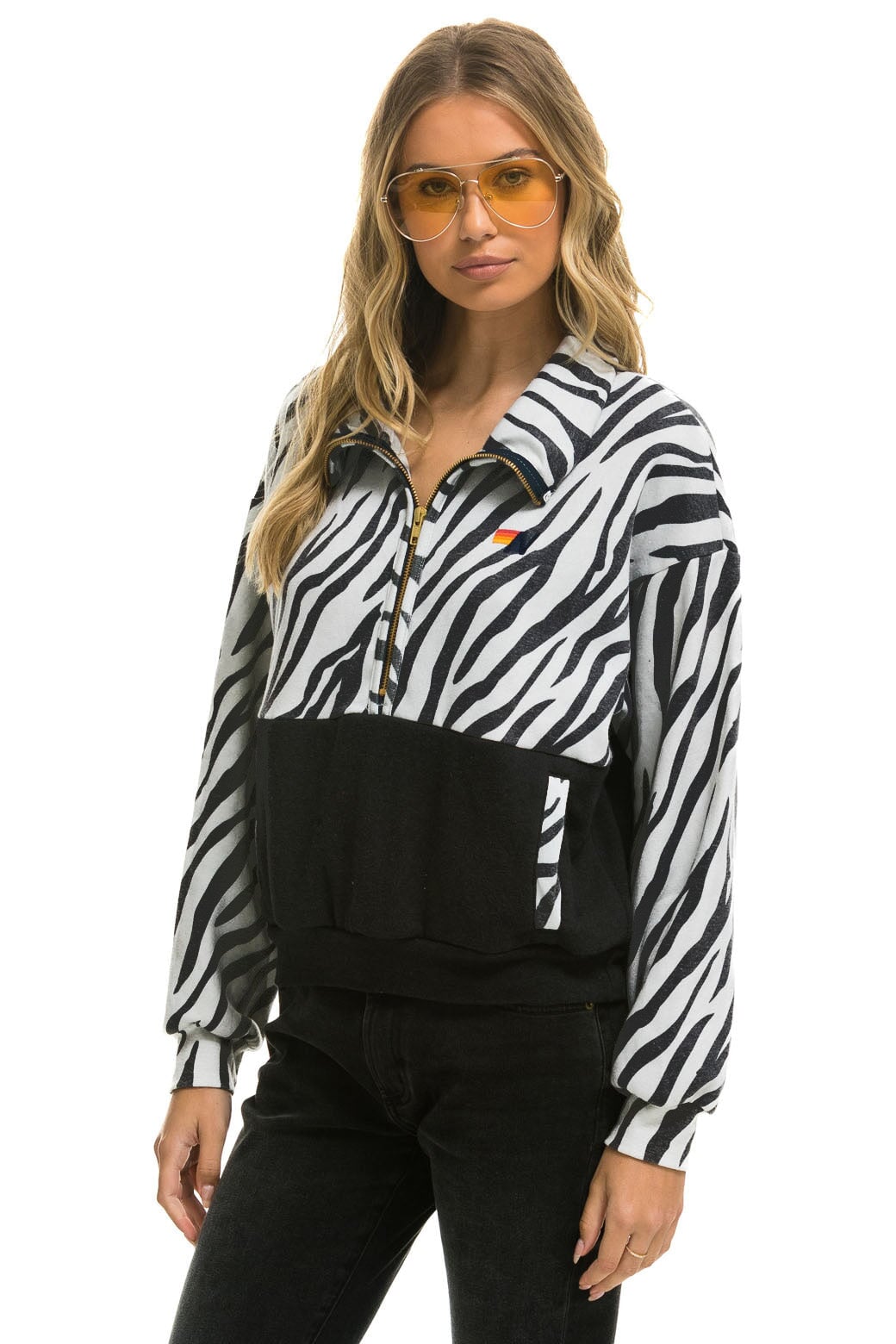 ZEBRA FLEECE UNISEX HALF ZIP COLOR BLOCK JACKET - ZEBRA - Image 3